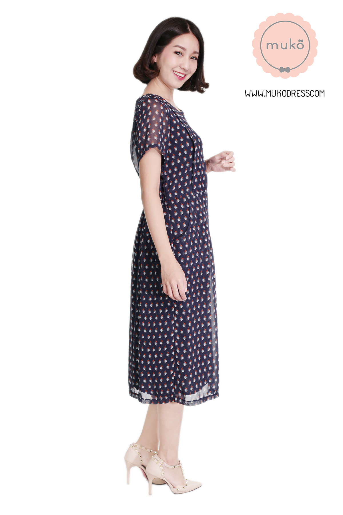Muko PrimRose เดรสให้นม คลุมท้อง DZ12-028 กรมผมสีส้ม