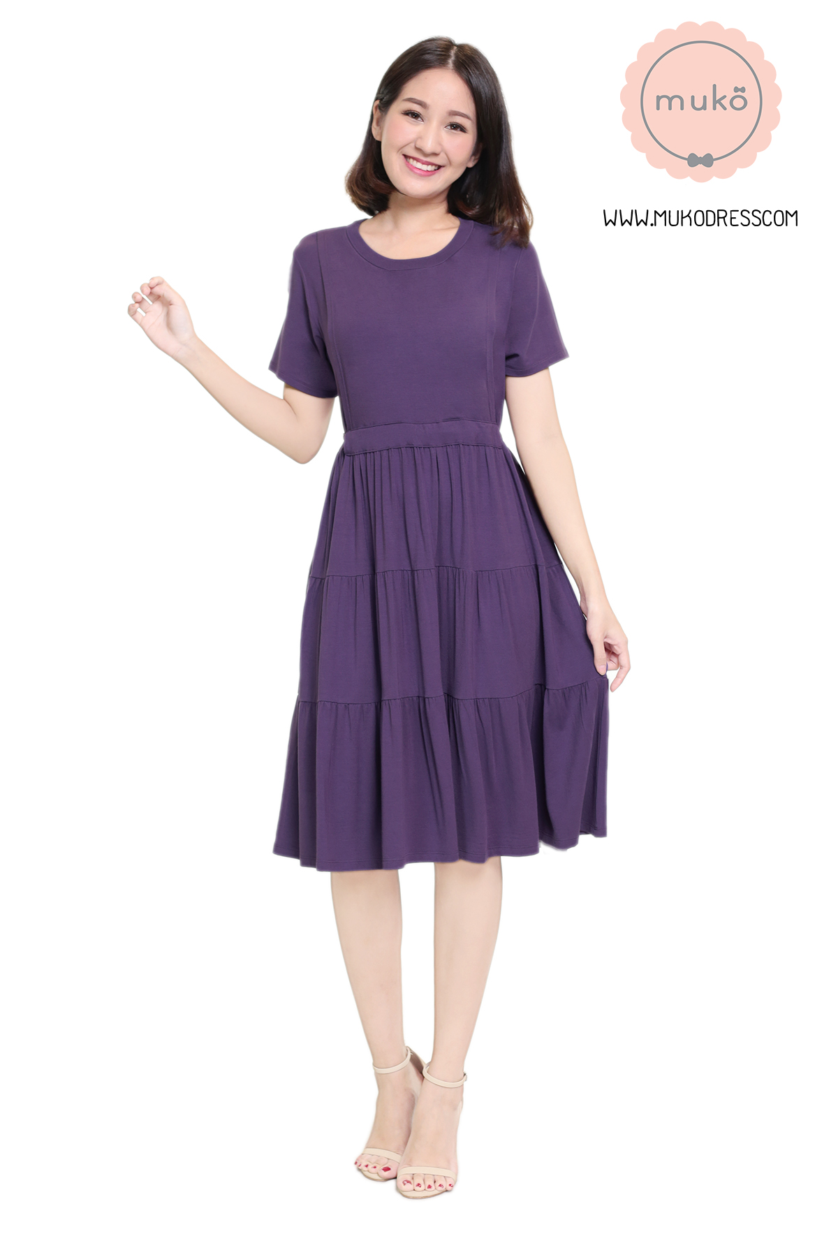 Muko Bello Betty เดรสให้นม คลุมท้อง DR02-019 ม่วงใหม่