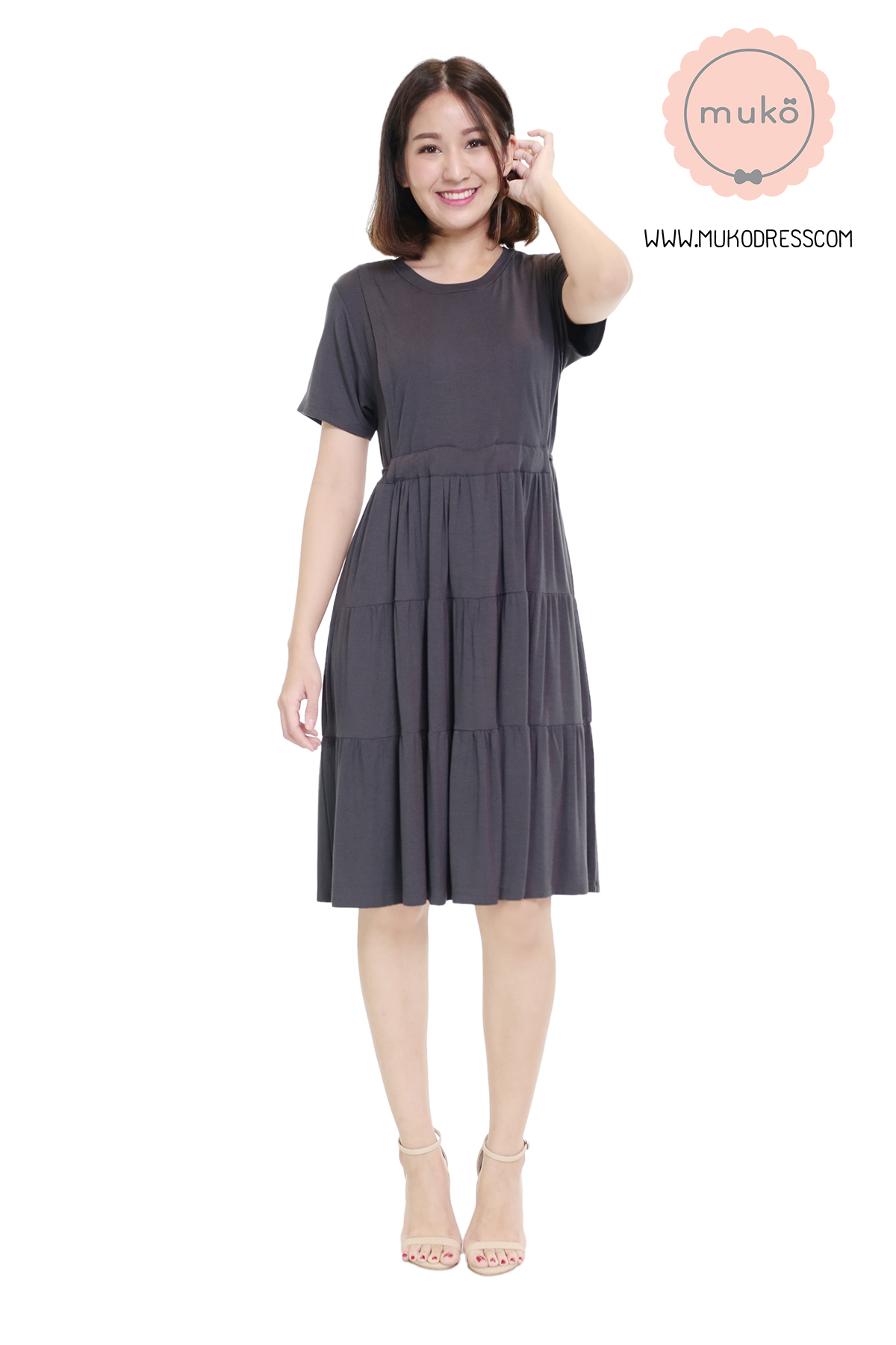 Muko Bello Betty เดรสให้นม คลุมท้อง DR02-020 เทาเงา Muko Bello Betty เดรสให้นม คลุมท้อง DR02-020 เทาเงา