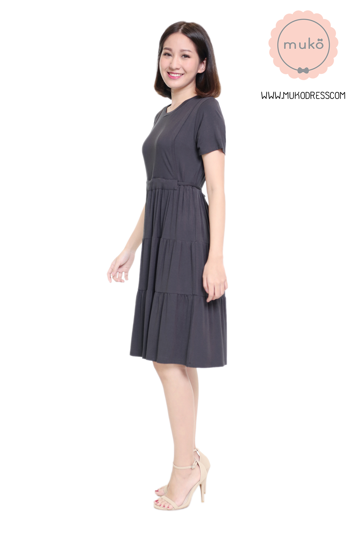Muko Bello Betty เดรสให้นม คลุมท้อง DR02-020 เทาเงา Muko Bello Betty เดรสให้นม คลุมท้อง DR02-020 เทาเงา