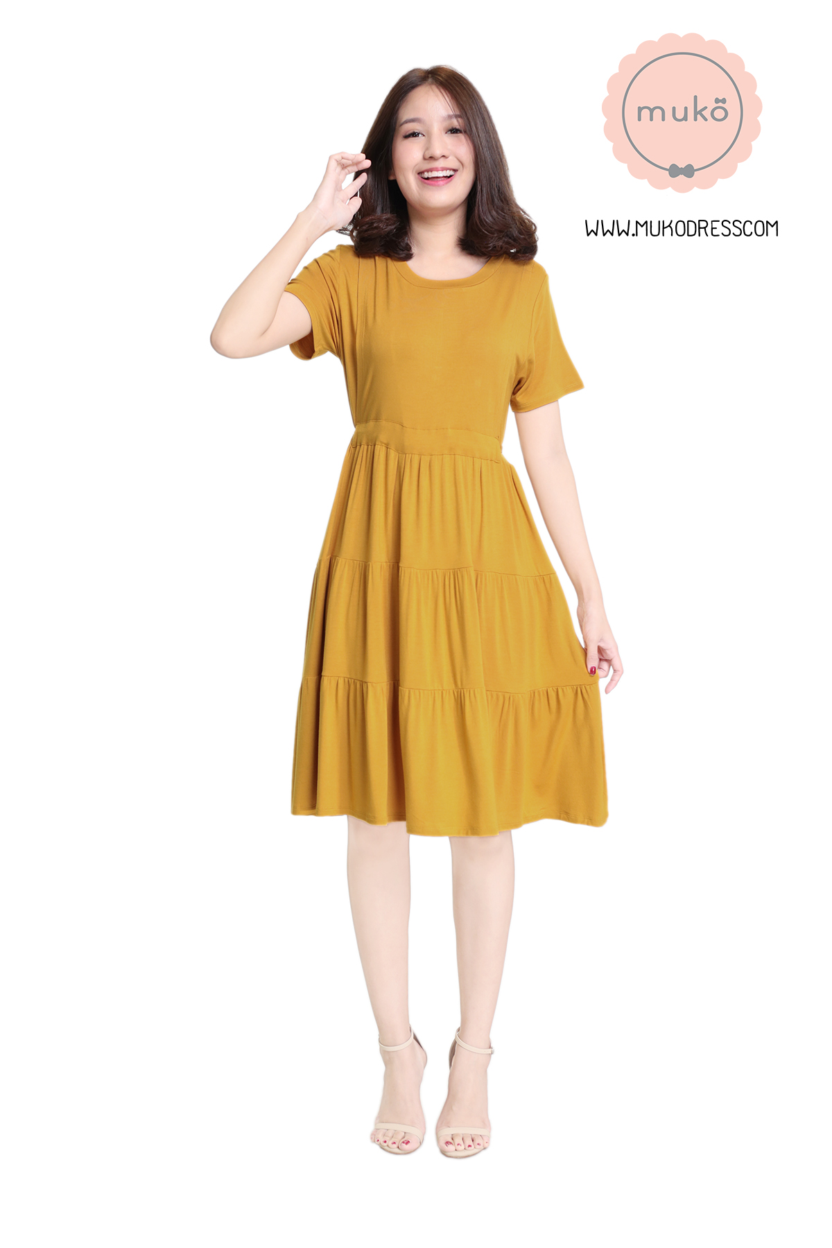 Muko Bello Betty เดรสให้นม คลุมท้อง DR02-023 เหลืองมัสตาร์ด Muko Bello Betty เดรสให้นม คลุมท้อง DR02-023 เหลืองมัสตาร์ด