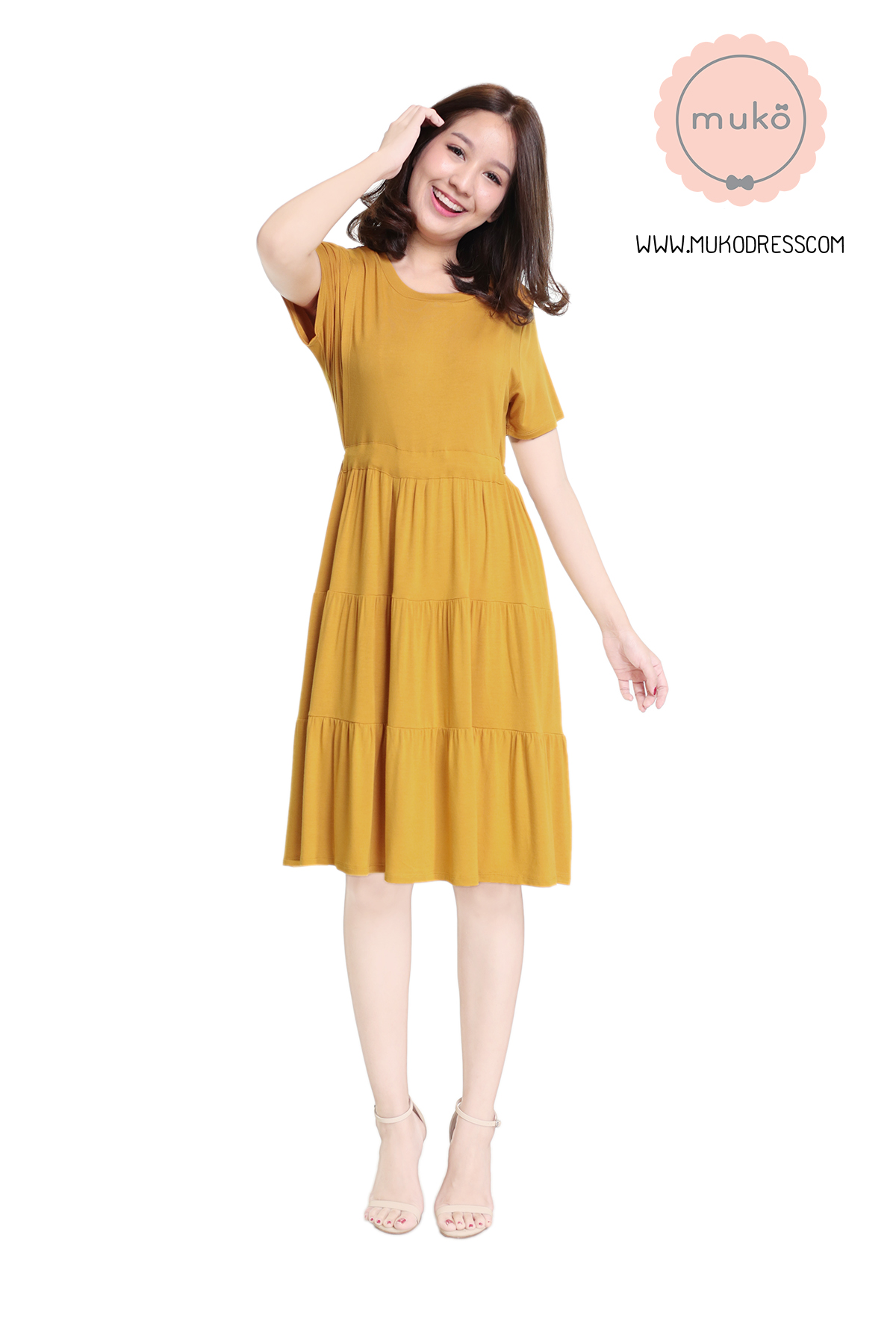Muko Bello Betty เดรสให้นม คลุมท้อง DR02-023 เหลืองมัสตาร์ด Muko Bello Betty เดรสให้นม คลุมท้อง DR02-023 เหลืองมัสตาร์ด
