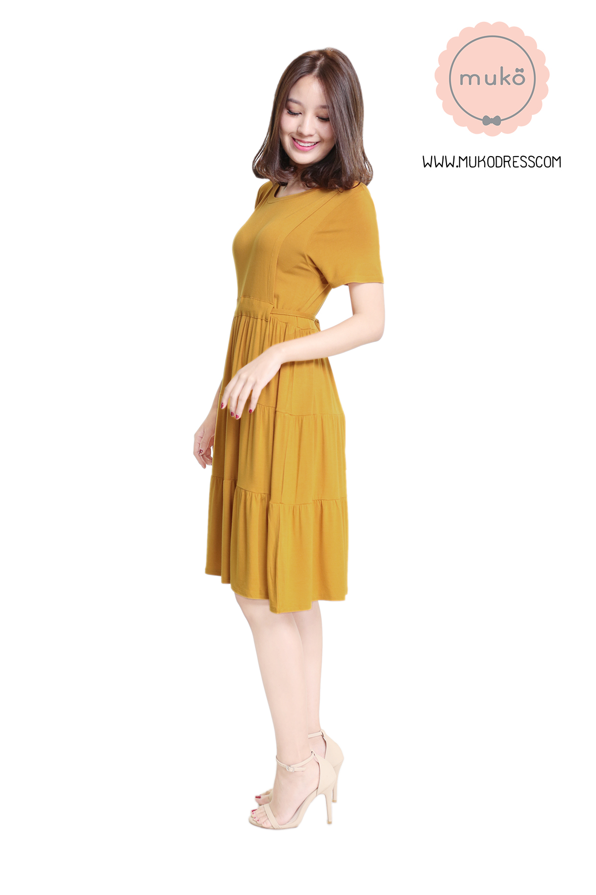 Muko Bello Betty เดรสให้นม คลุมท้อง DR02-023 เหลืองมัสตาร์ด Muko Bello Betty เดรสให้นม คลุมท้อง DR02-023 เหลืองมัสตาร์ด