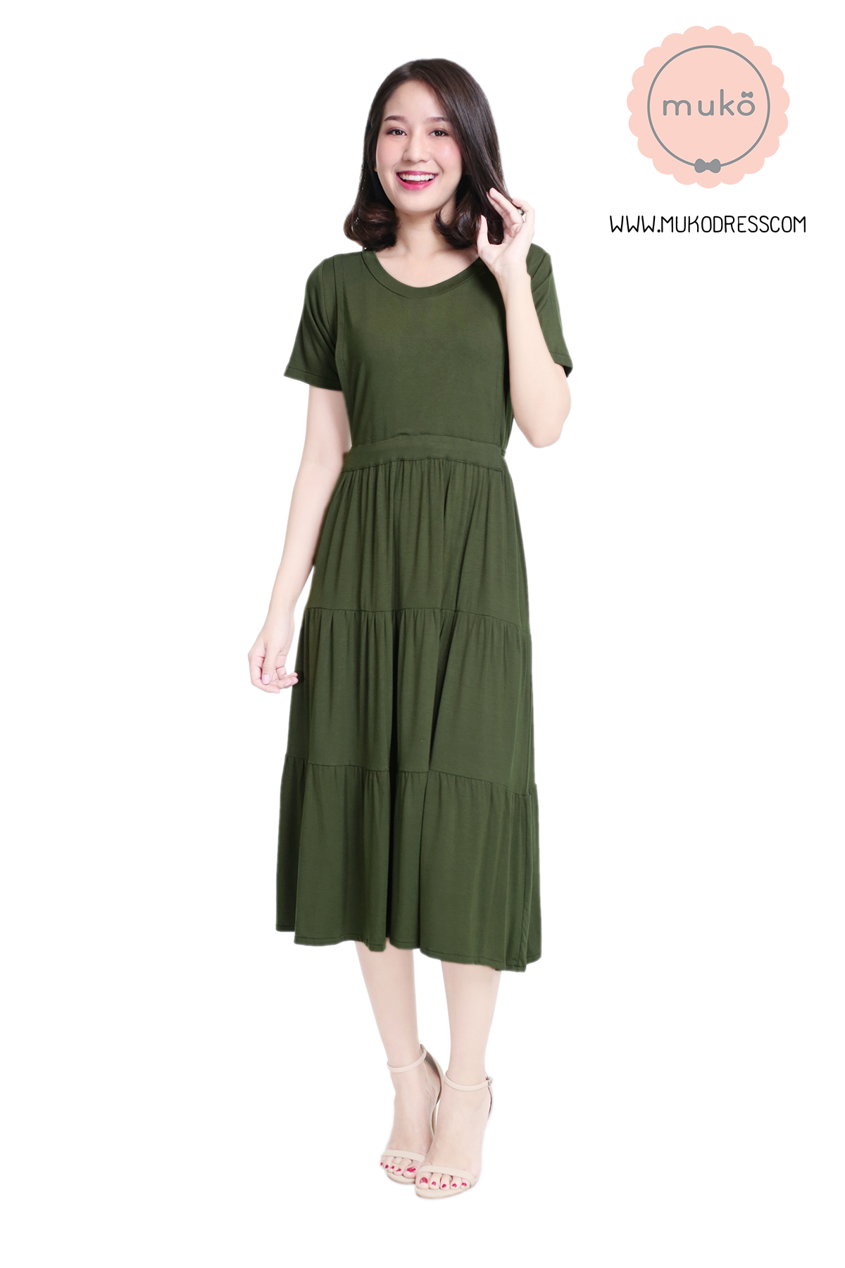 Muko Betty เดรสให้นม คลุมท้อง DR06-017 เขียวขี้ม้า