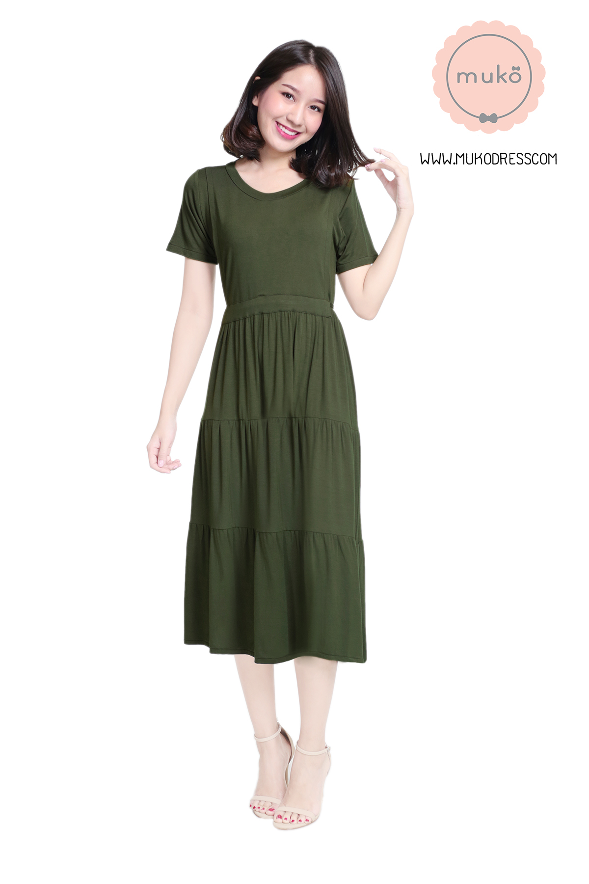 Muko Betty เดรสให้นม คลุมท้อง DR06-017 เขียวขี้ม้า