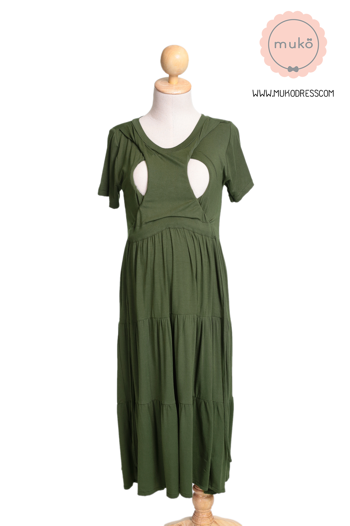 Muko Betty เดรสให้นม คลุมท้อง DR06-017 เขียวขี้ม้า