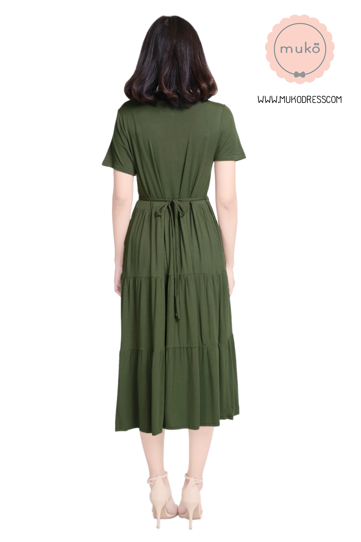 Muko Betty เดรสให้นม คลุมท้อง DR06-017 เขียวขี้ม้า