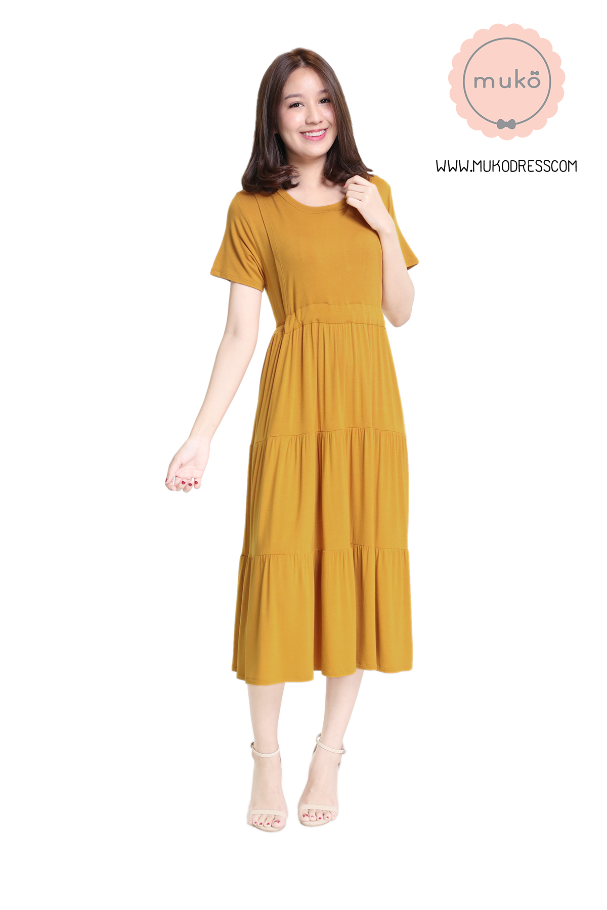 Muko Betty เดรสให้นม คลุมท้อง DR06-023 เหลืองมัสตาร์ด