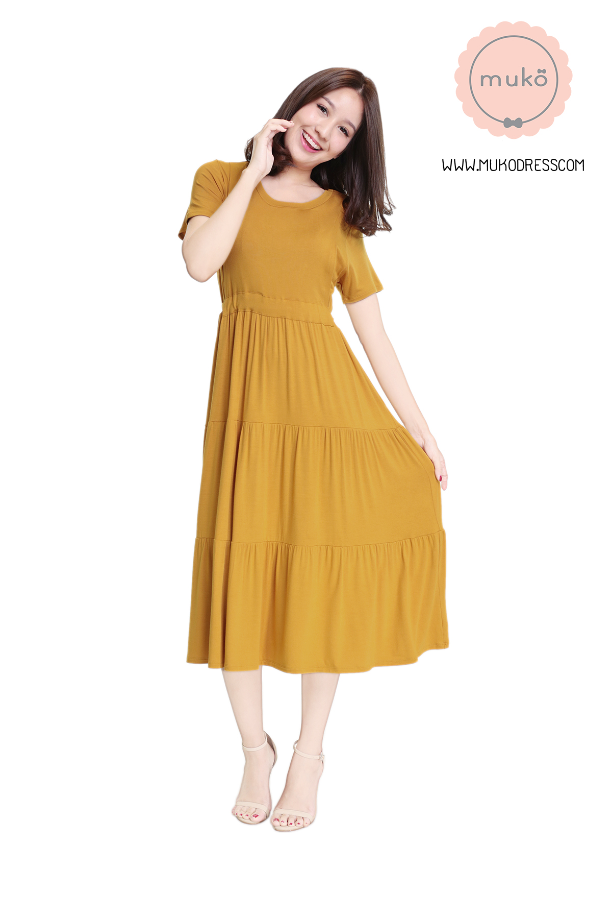 Muko Betty เดรสให้นม คลุมท้อง DR06-023 เหลืองมัสตาร์ด