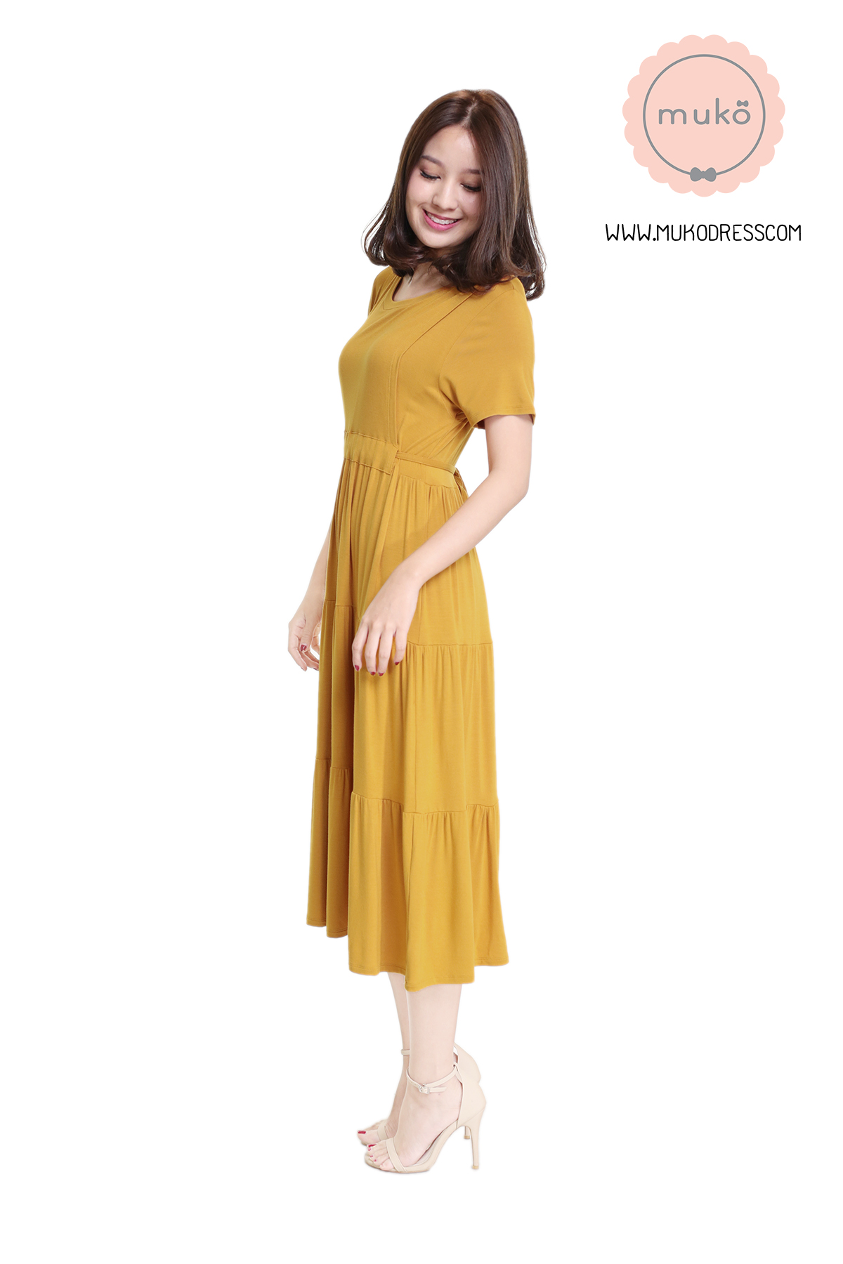 Muko Betty เดรสให้นม คลุมท้อง DR06-023 เหลืองมัสตาร์ด