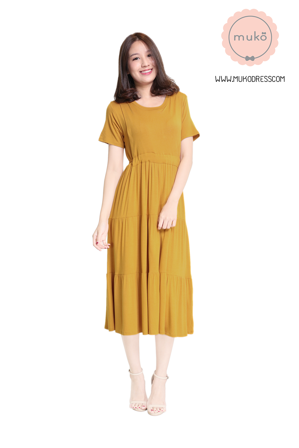 Muko Betty เดรสให้นม คลุมท้อง DR06-023 เหลืองมัสตาร์ด