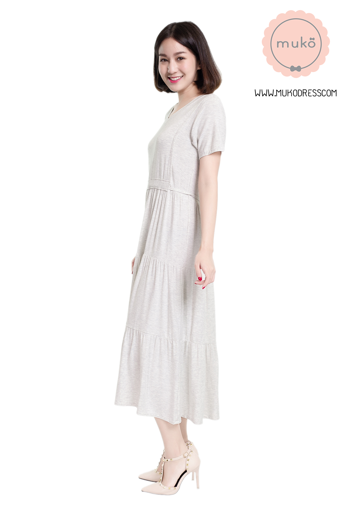 Muko Betty เดรสเปิดให้นม คลุมท้อง DR06-015 เทาอ่อนมาก Muko Betty เดรสเปิดให้นม คลุมท้อง DR06-015 เทาอ่อนมาก