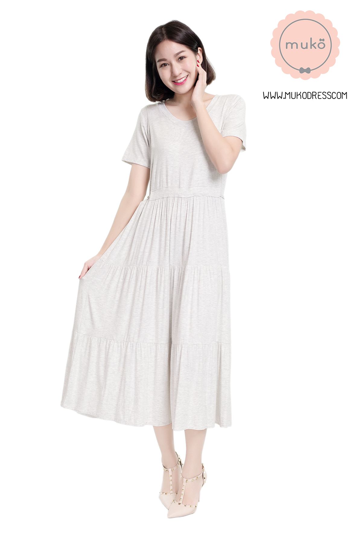 Muko Betty เดรสเปิดให้นม คลุมท้อง DR06-015 เทาอ่อนมาก Muko Betty เดรสเปิดให้นม คลุมท้อง DR06-015 เทาอ่อนมาก