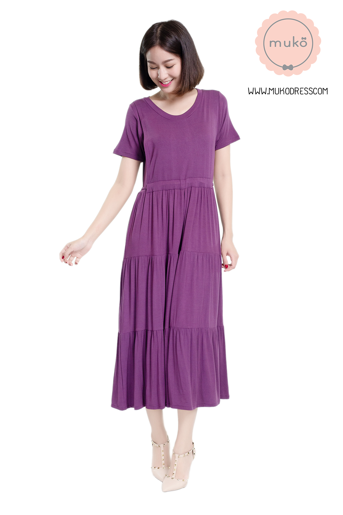 Muko Betty  เดรสให้นม คลุมท้อง  DR06-014 ม่วงมังคุด