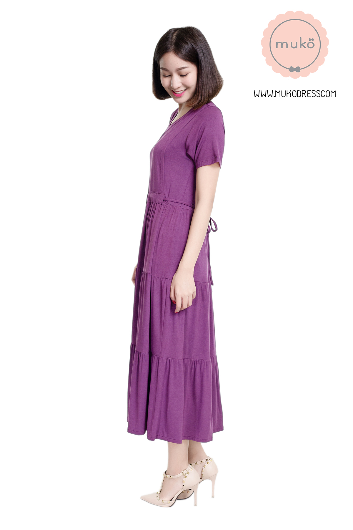 Muko Betty  เดรสให้นม คลุมท้อง  DR06-014 ม่วงมังคุด