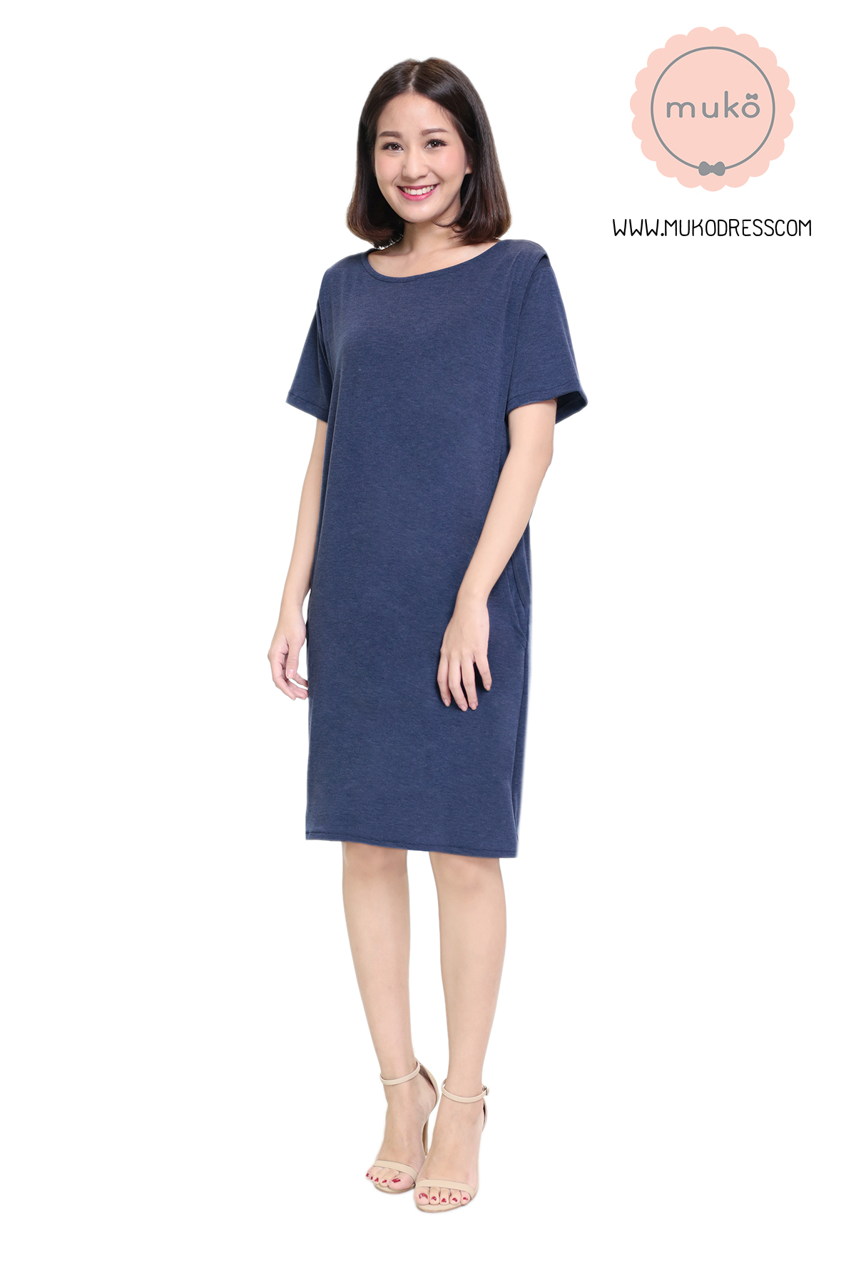 Muko Shilin เดรสให้นม คลุมท้อง DR12-019 สียีนส์