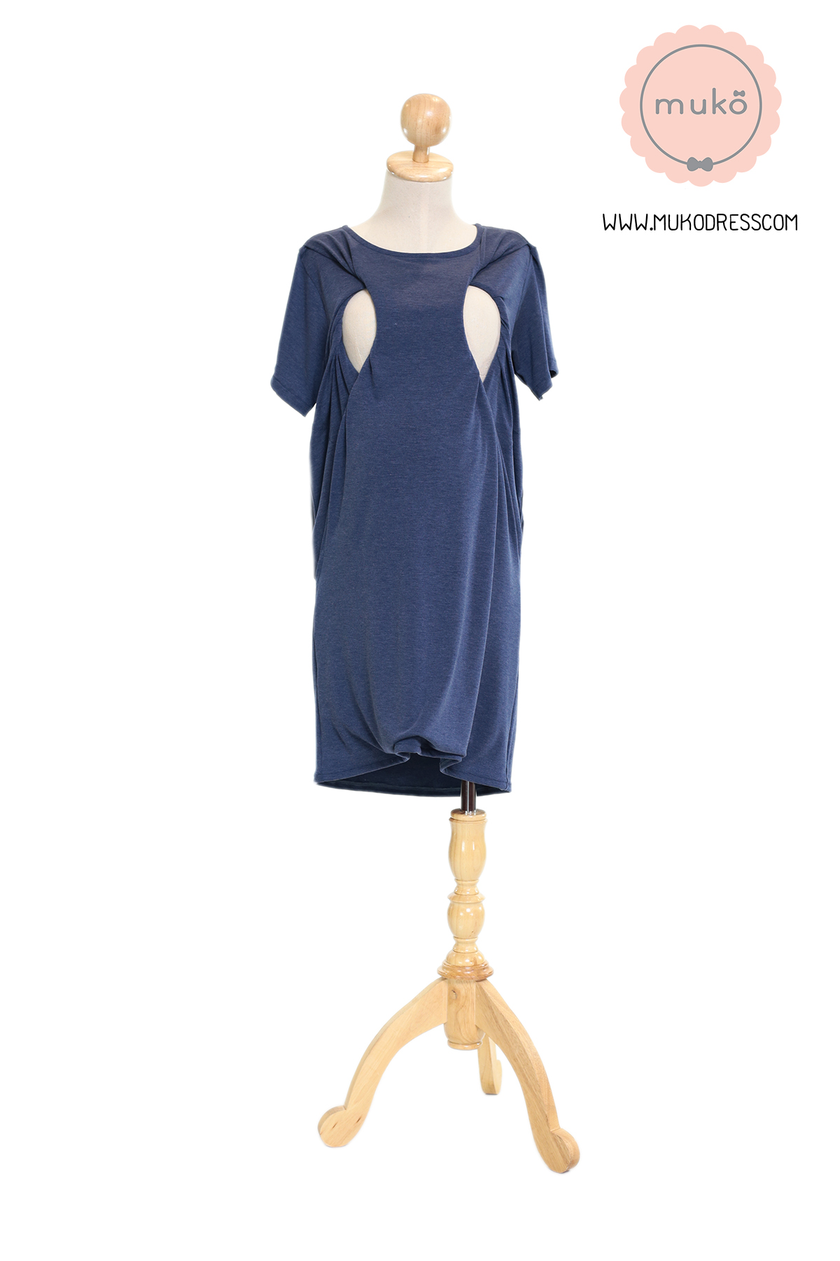 Muko Shilin เดรสให้นม คลุมท้อง DR12-019 สียีนส์