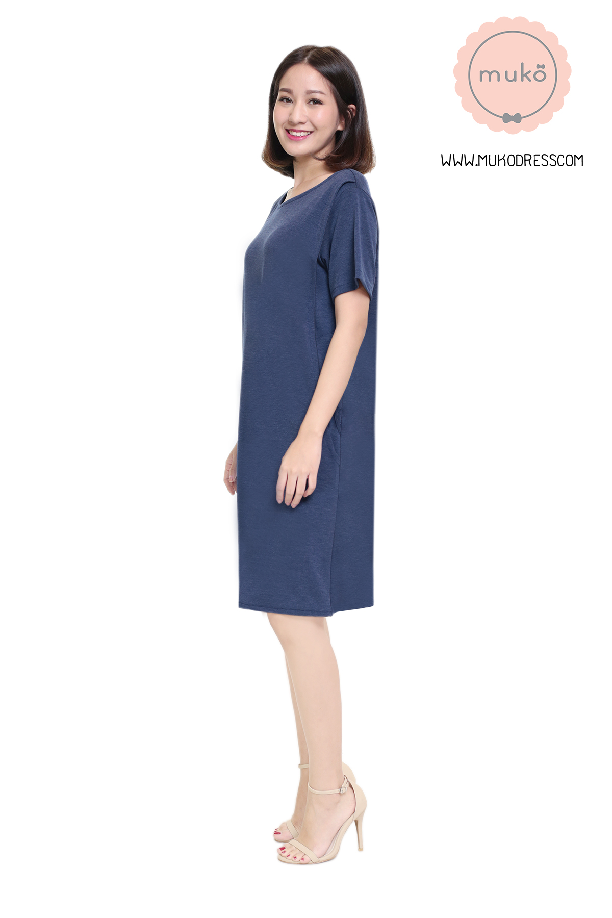 Muko Shilin เดรสให้นม คลุมท้อง DR12-019 สียีนส์