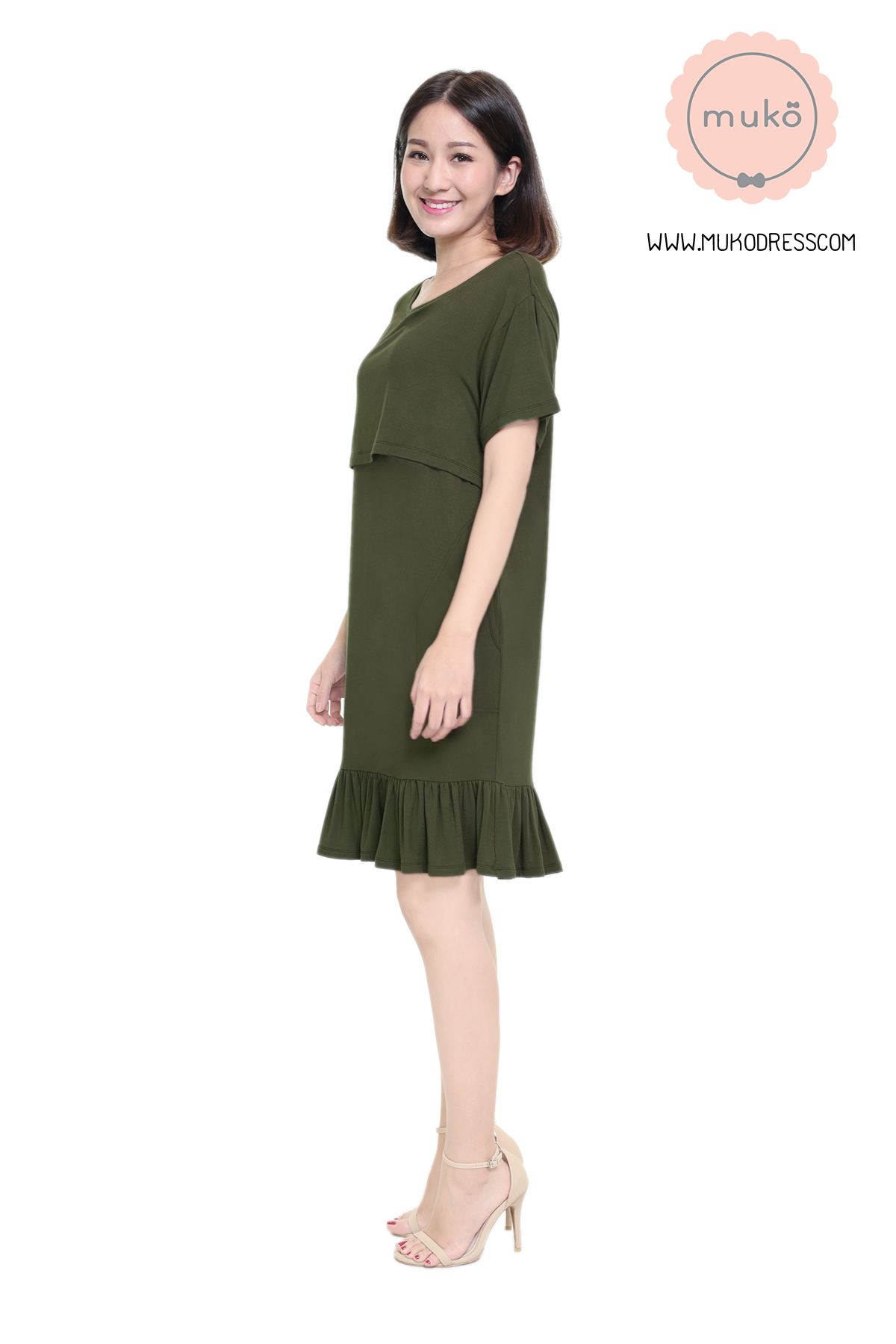 Muko Haru เดรสให้นม คลุมท้อง DR13-012M เขียวขี้ม้า