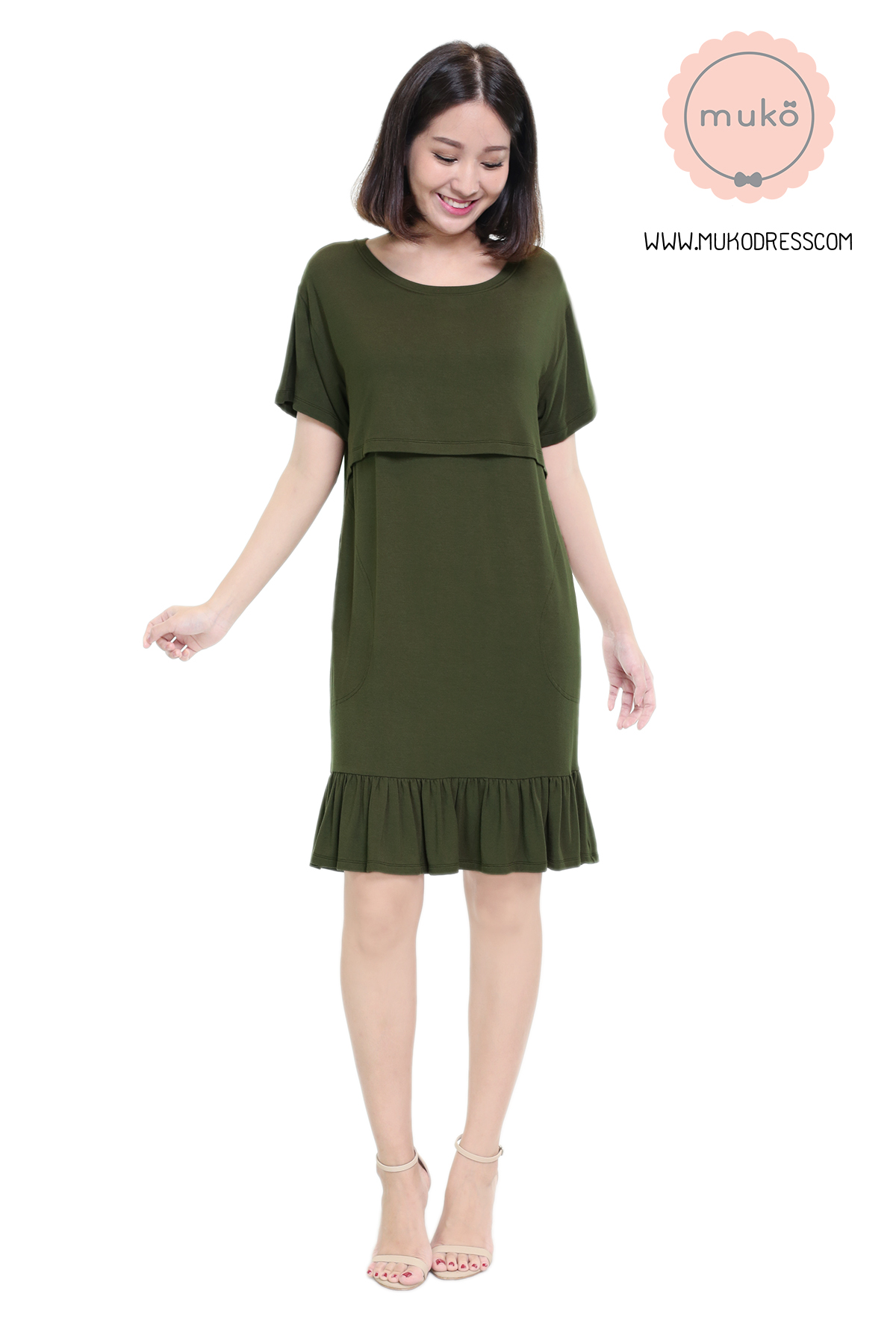 Muko Haru เดรสให้นม คลุมท้อง DR13-012M เขียวขี้ม้า