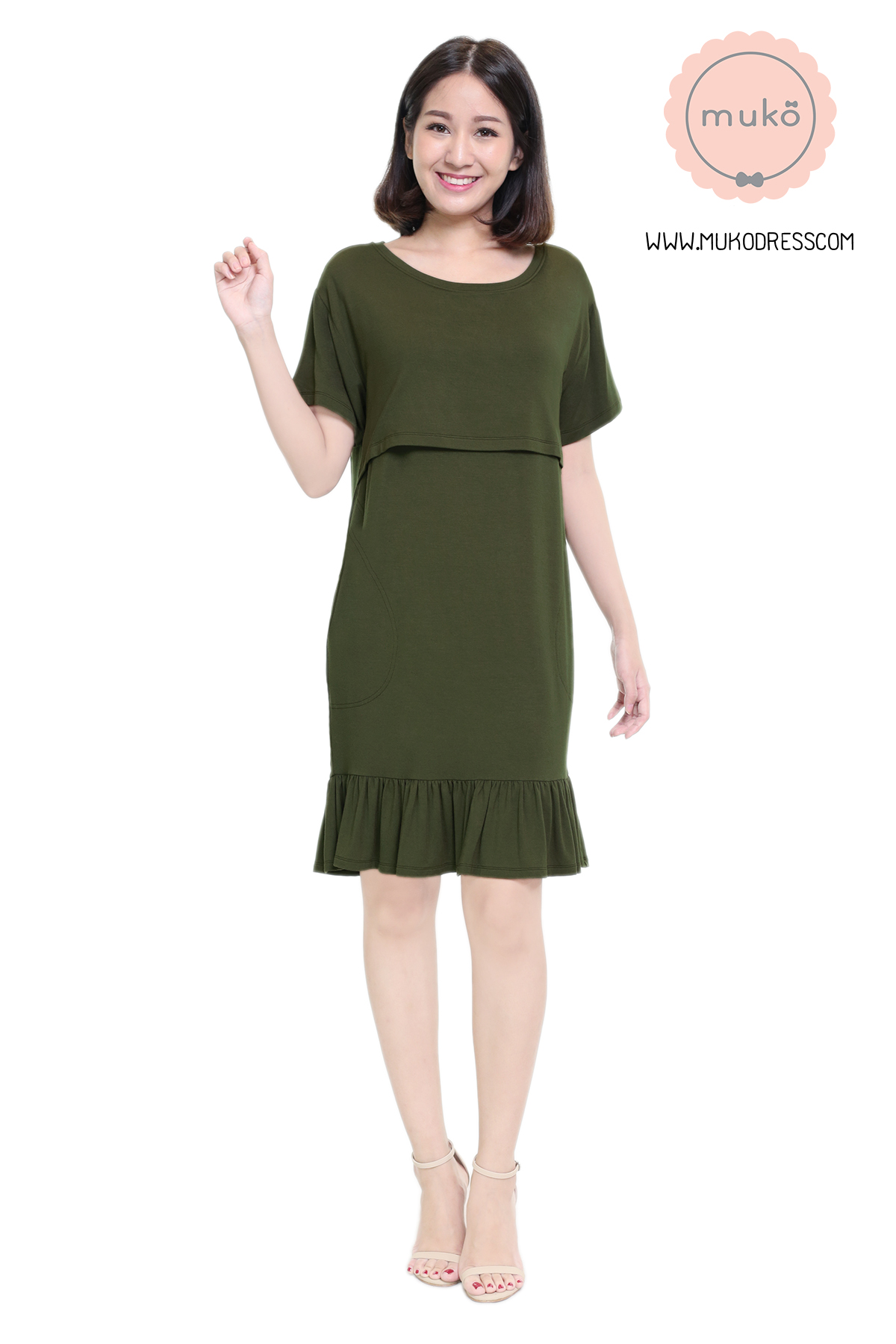 Muko Haru เดรสให้นม คลุมท้อง DR13-012M เขียวขี้ม้า