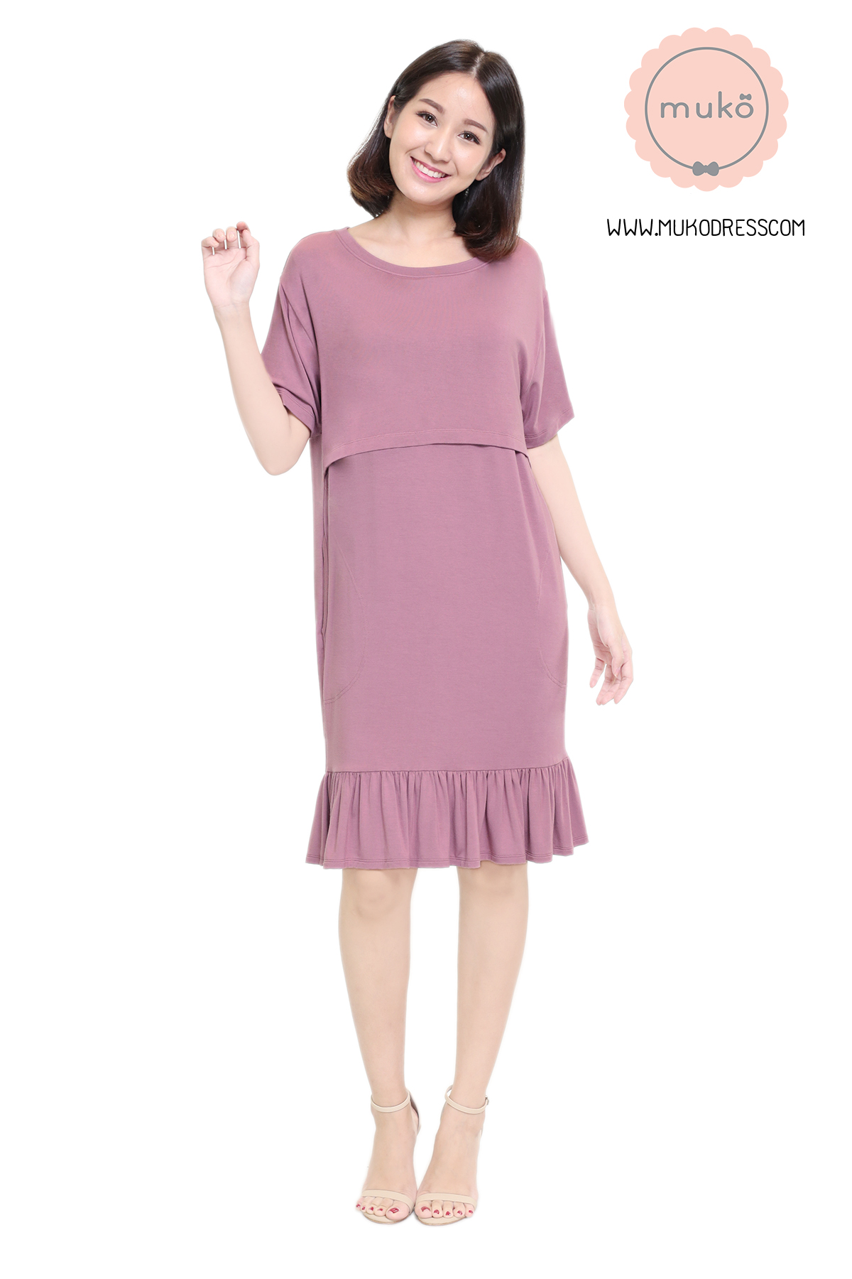 Muko Haru เดรสให้นม คลุมท้อง DR13-014M กะปิ