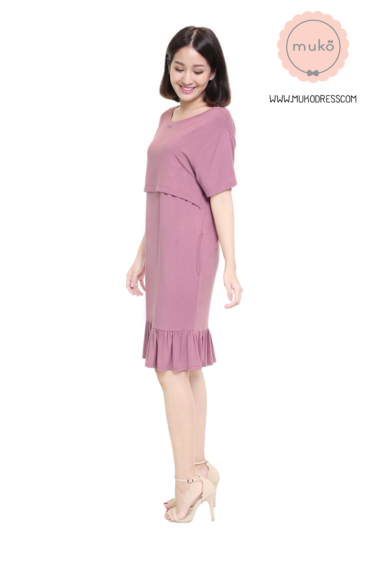 Muko Haru เดรสให้นม คลุมท้อง DR13-014M กะปิ