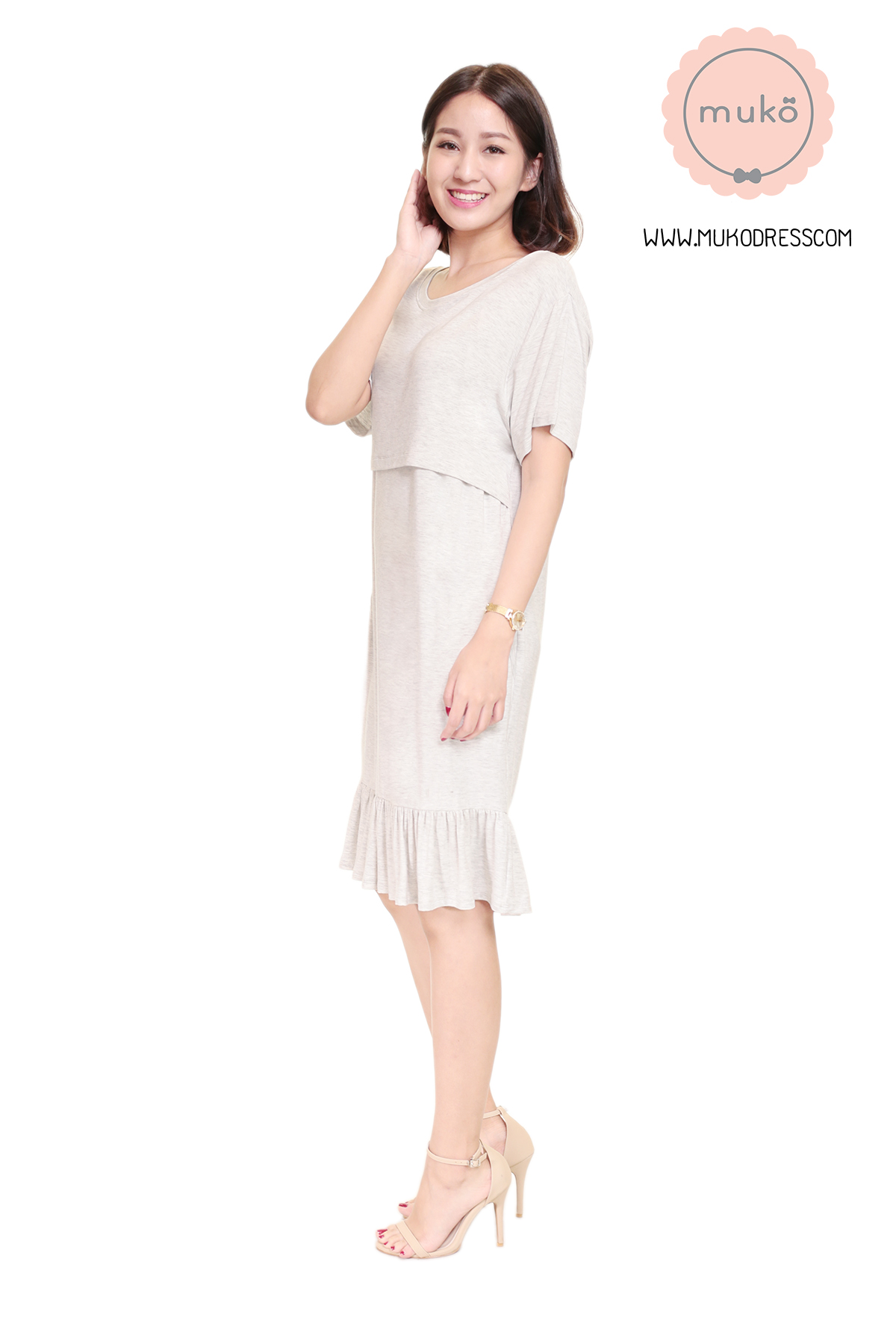 Muko Haru เดรสให้นม คลุมท้อง DR13-017M เทาอ่อนมาก