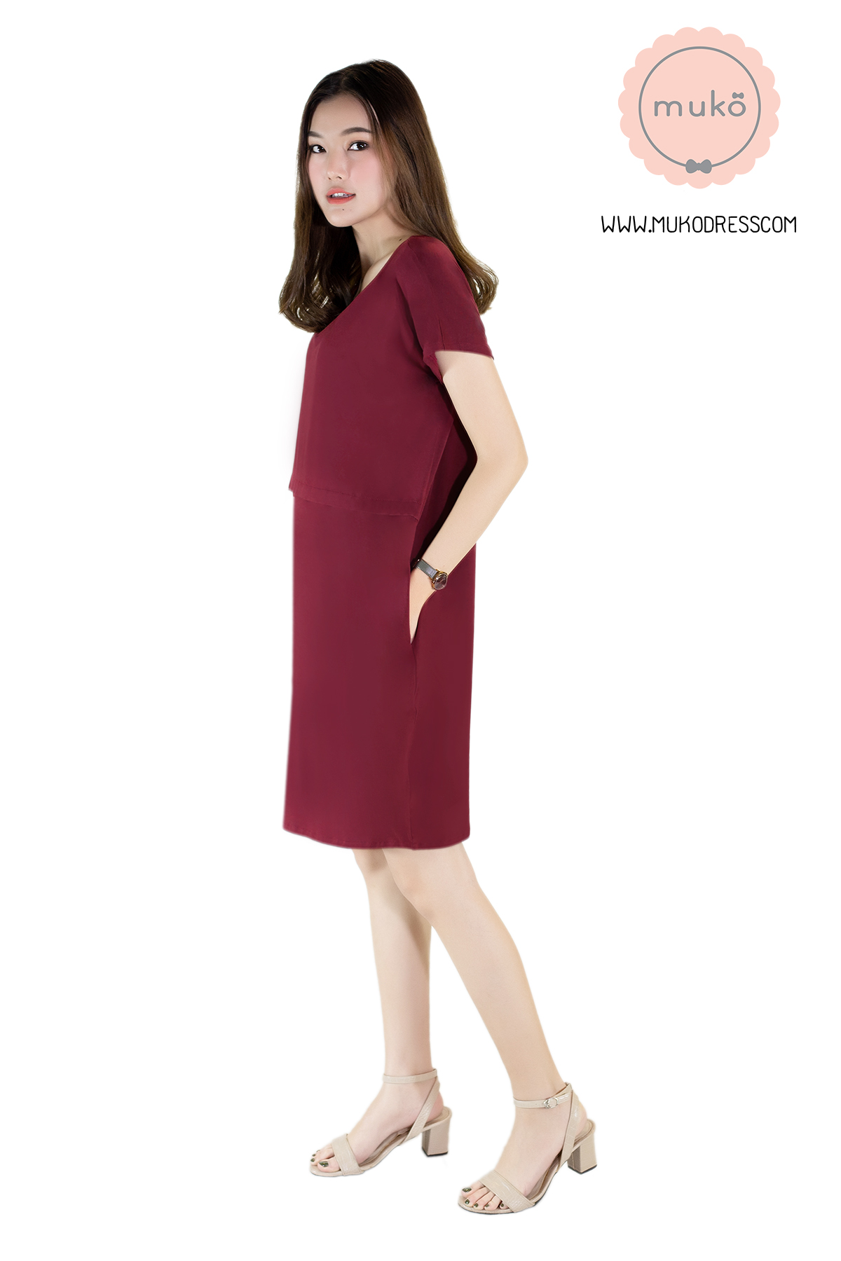 Muko Aya Jane เดรสให้นม คลุมท้อง DR15-012 แดงเลือดหมู Muko Aya Jane เดรสให้นม คลุมท้อง DR15-012 แดงเลือดหมู