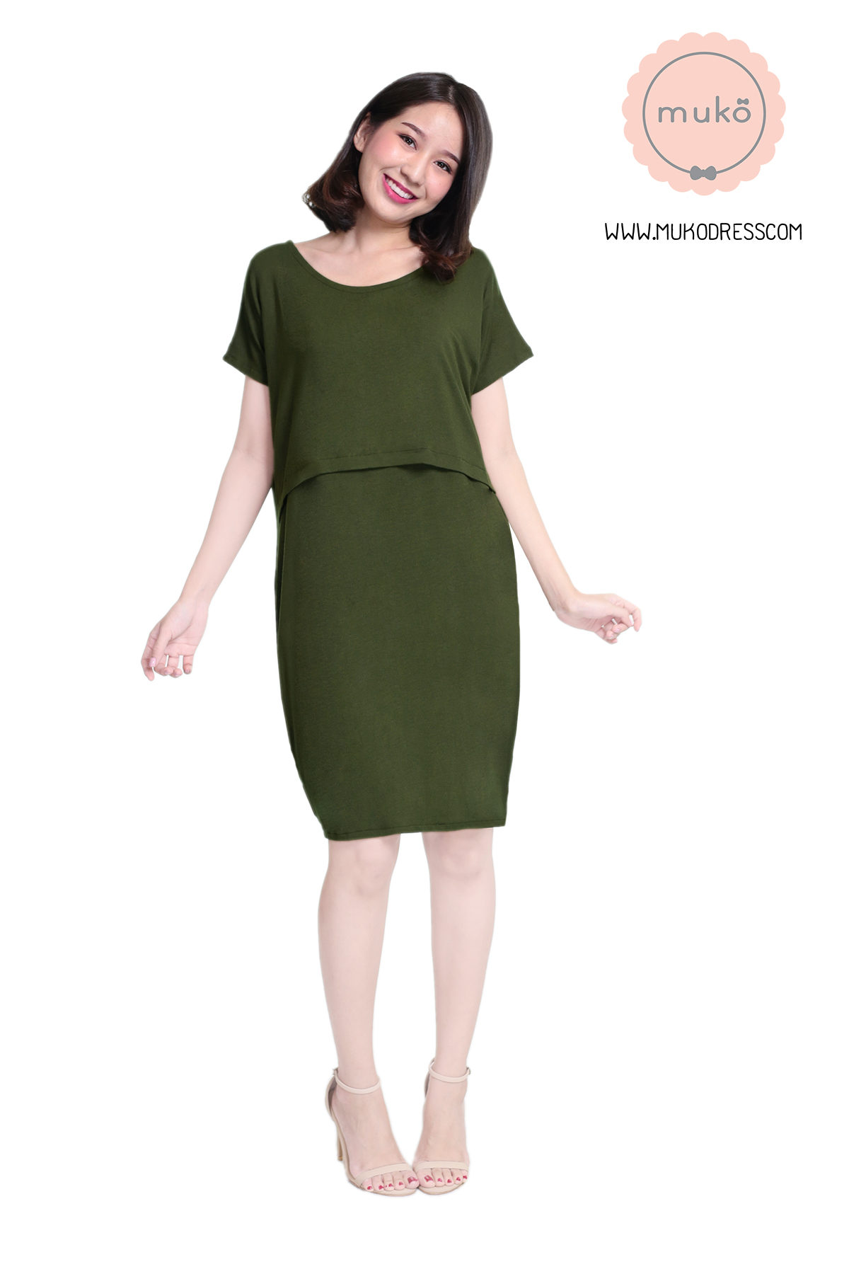 Muko Aya Jane เดรสให้นม คลุมท้อง DR15-015 เขียวขี้ม้า