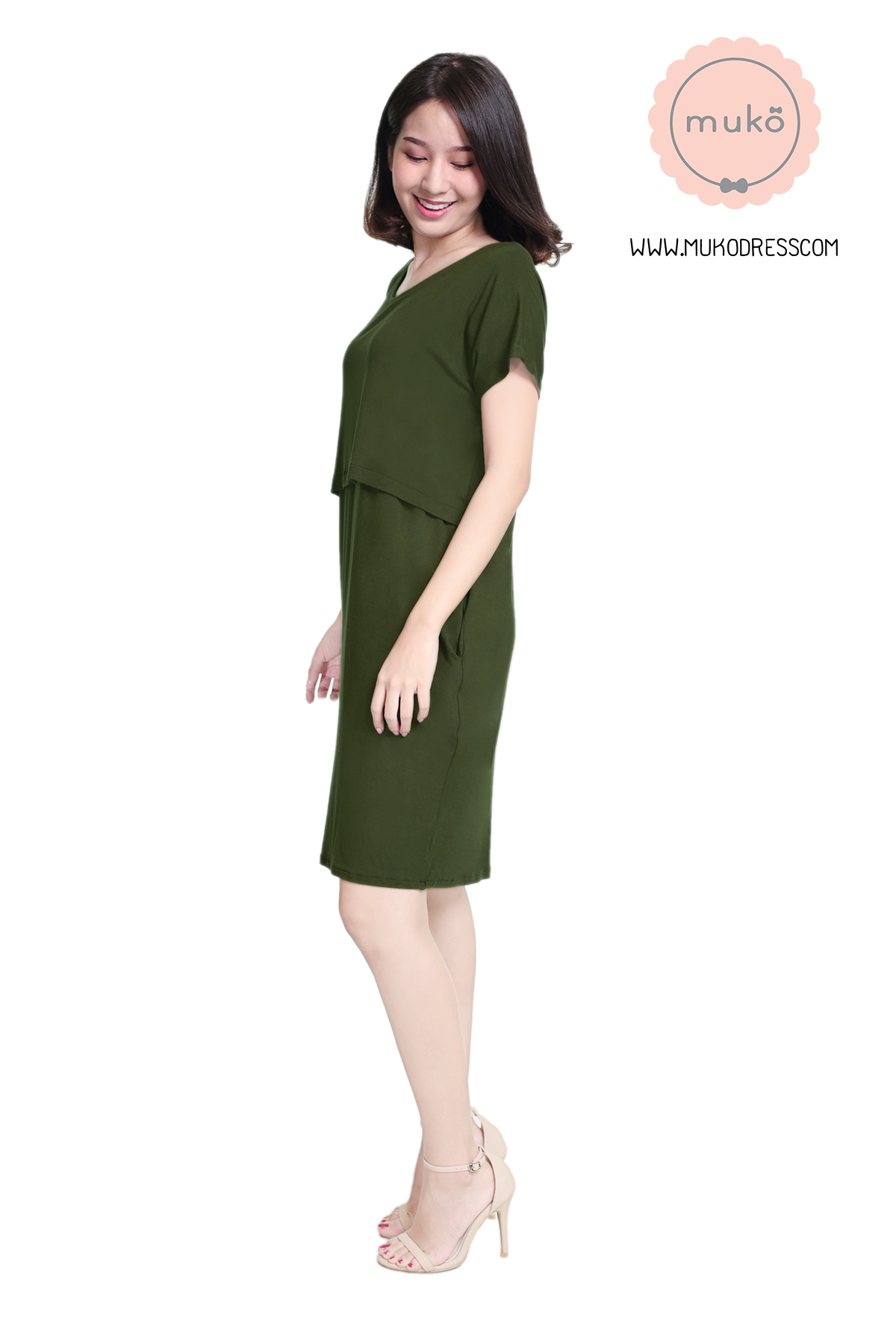 Muko Aya Jane เดรสให้นม คลุมท้อง DR15-015 เขียวขี้ม้า