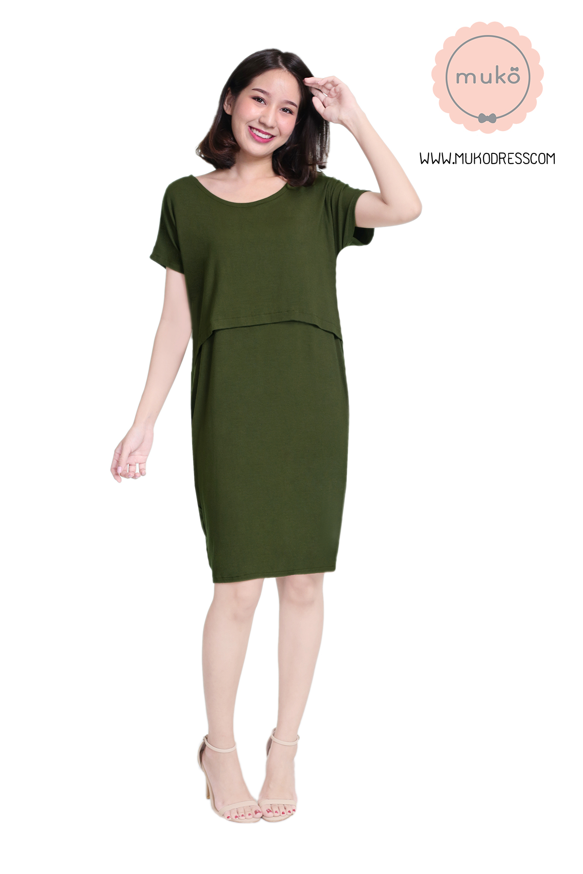 Muko Aya Jane เดรสให้นม คลุมท้อง DR15-015 เขียวขี้ม้า