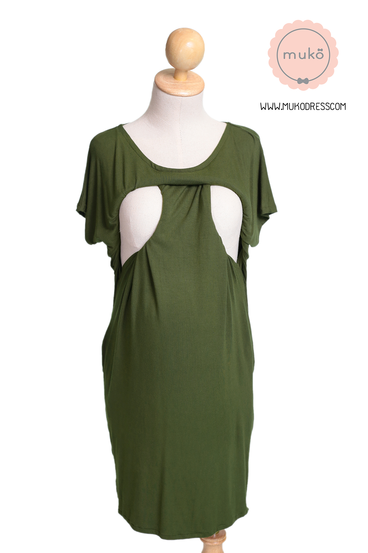 Muko Aya Jane เดรสให้นม คลุมท้อง DR15-015 เขียวขี้ม้า