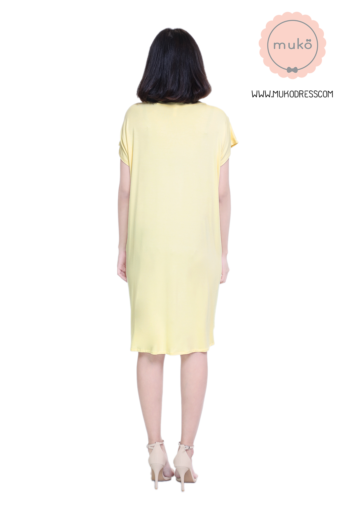Muko ButterCup เดรสให้นม คลุมท้อง DR16-023 เหลือง-เทาเงา
