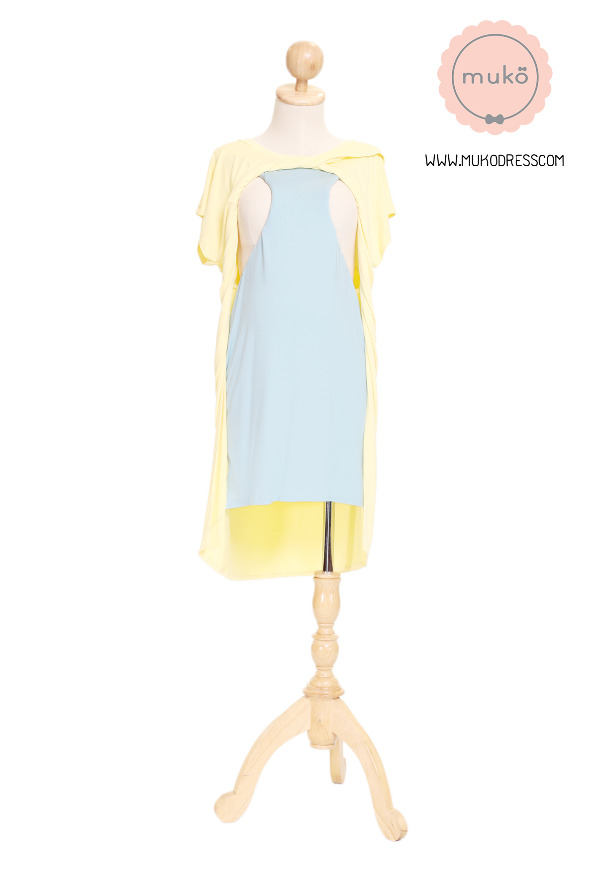 Muko ButterCup เดรสให้นม คลุมท้อง DR16-025 เหลือง-ฟ้า