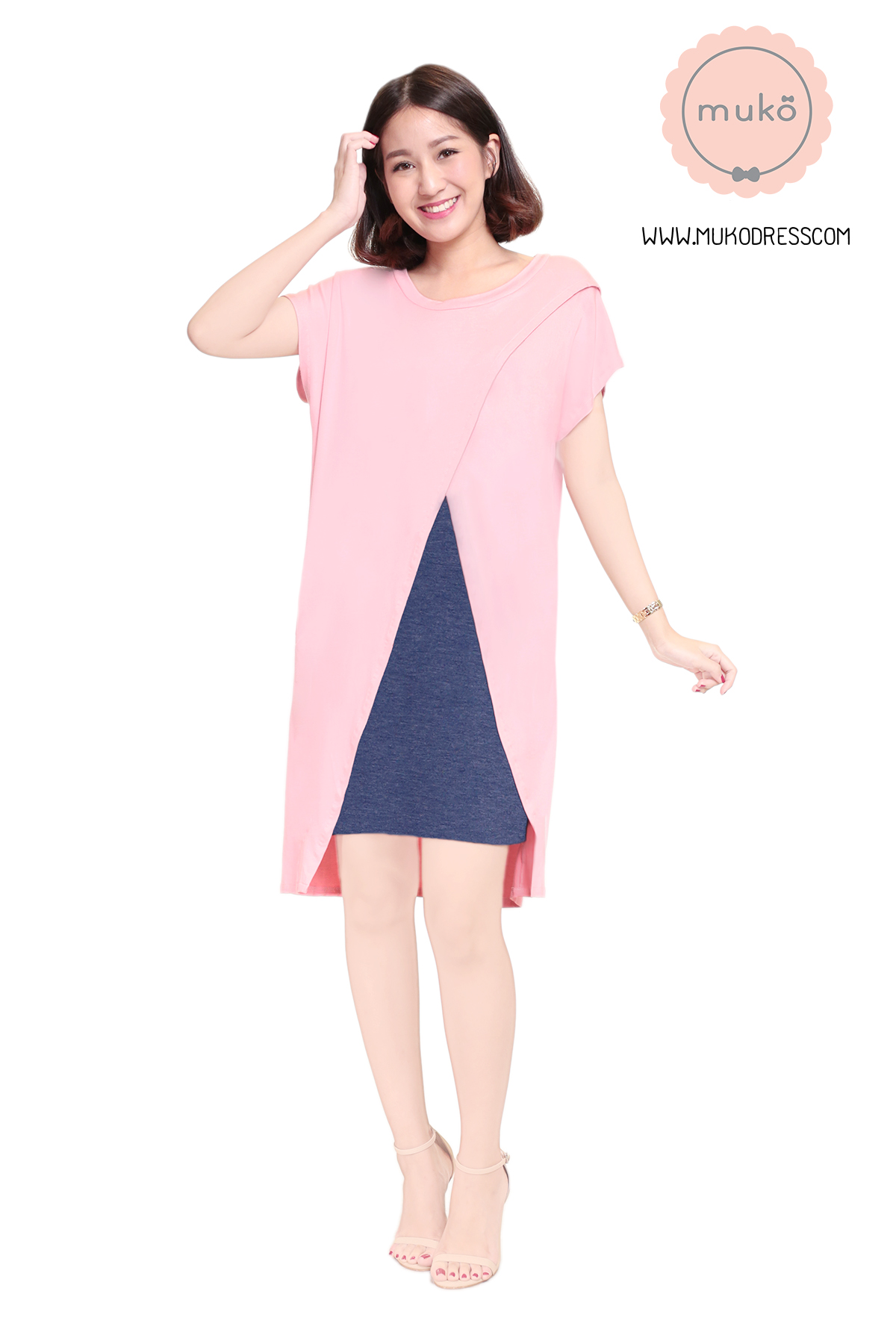 Muko ButterCup เดรสให้นม คลุมท้อง DR16-026 ชมพู-ยีนส์ Muko ButterCup เดรสให้นม คลุมท้อง DR16-026 ชมพู-ยีนส์