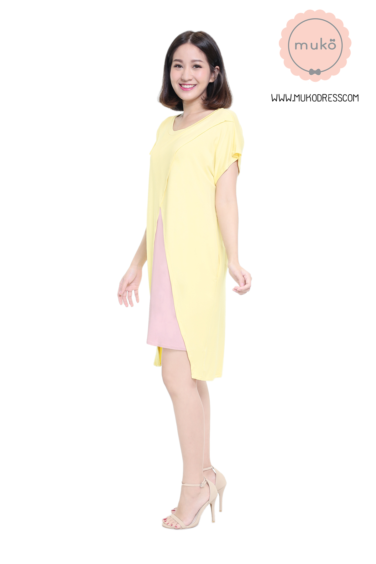 Muko ButterCup เดรสให้นม คลุมท้อง DR16-027 เหลือง-นู๊ด