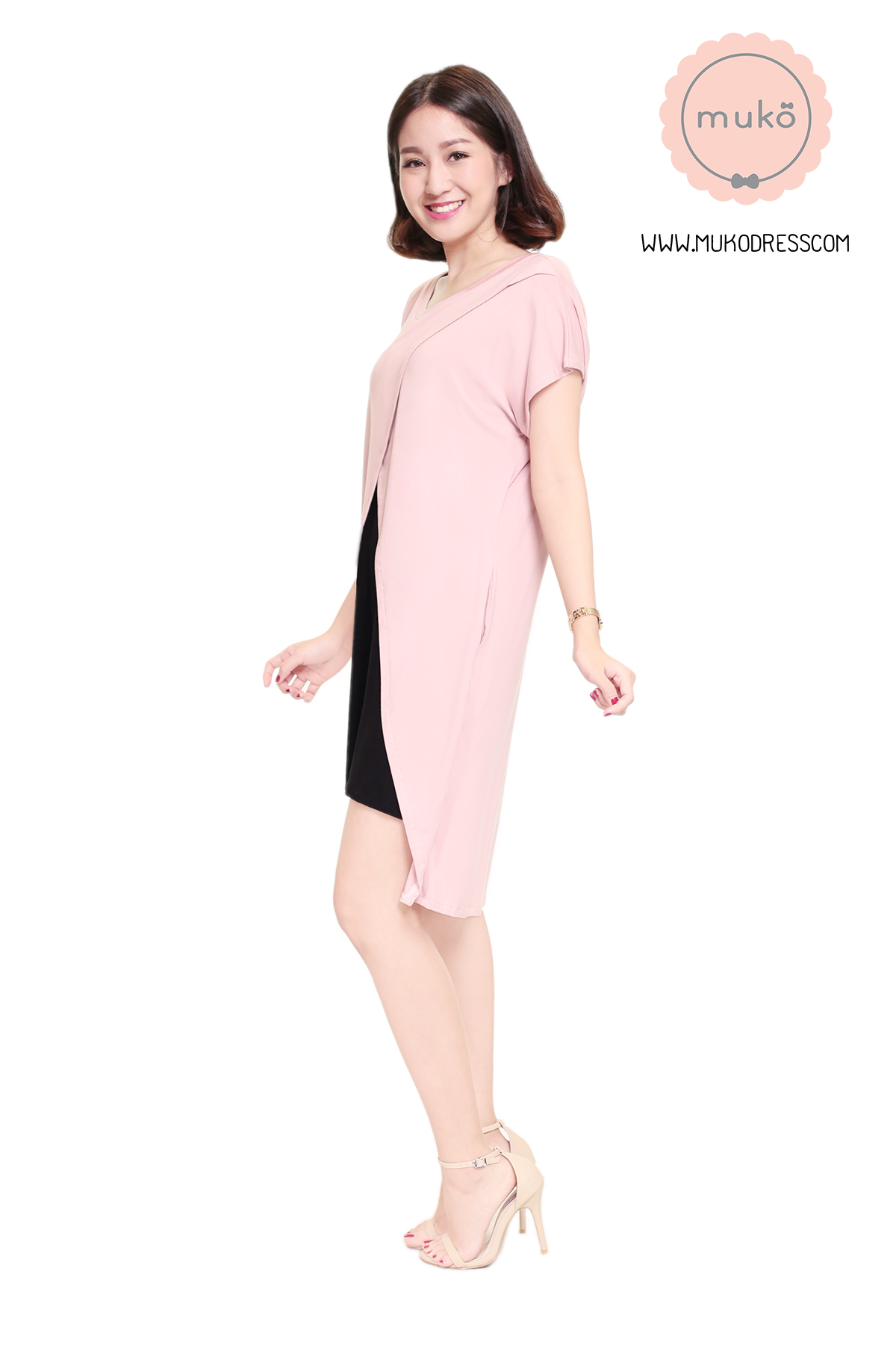 Muko ButterCup เดรสให้นม คลุมท้อง DR16-028 นู๊ด-ดำ