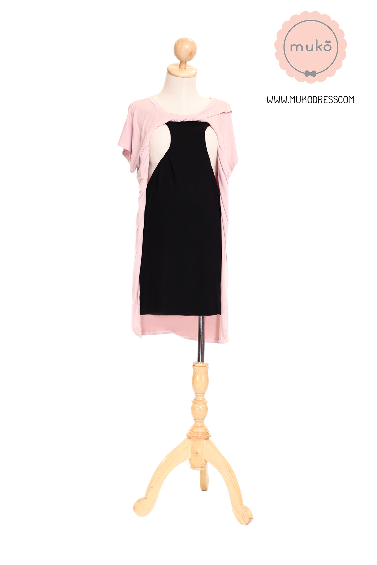 Muko ButterCup เดรสให้นม คลุมท้อง DR16-028 นู๊ด-ดำ