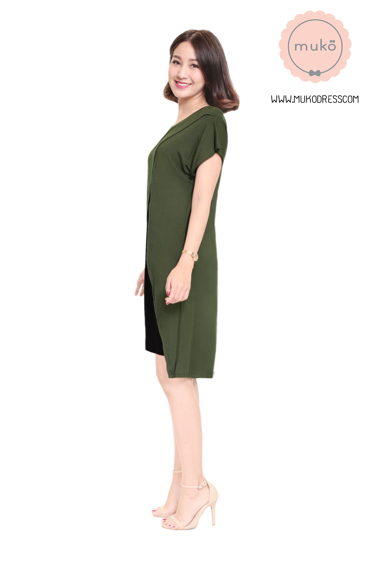 Muko ButterCup เดรสให้นม คลุมท้อง DR16-033 เขียวขี้ม้า-ดำ Muko ButterCup เดรสให้นม คลุมท้อง DR16-033 เขียวขี้ม้า-ดำ