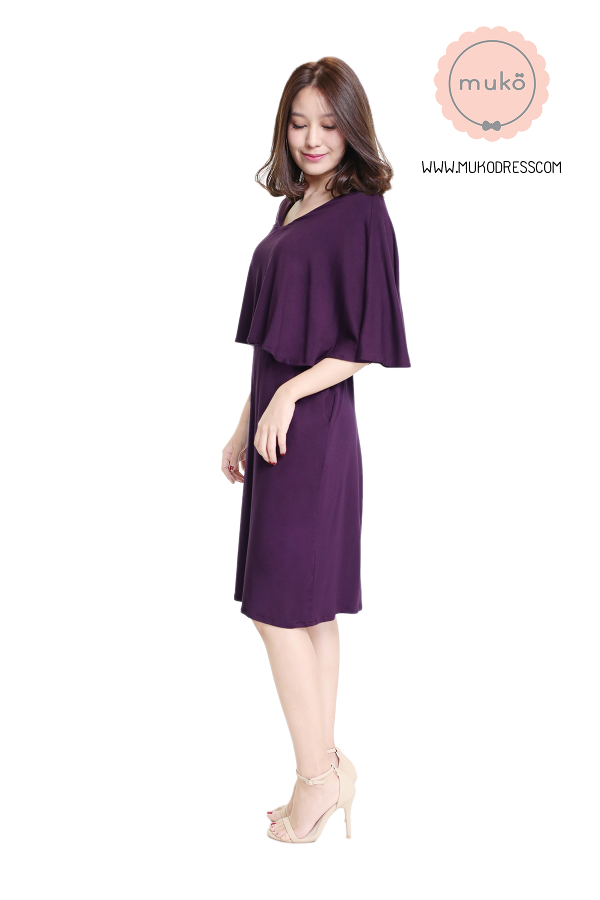 Muko Cindy  เดรสให้นม คลุมท้อง  DR17-019 ม่วงเข้ม