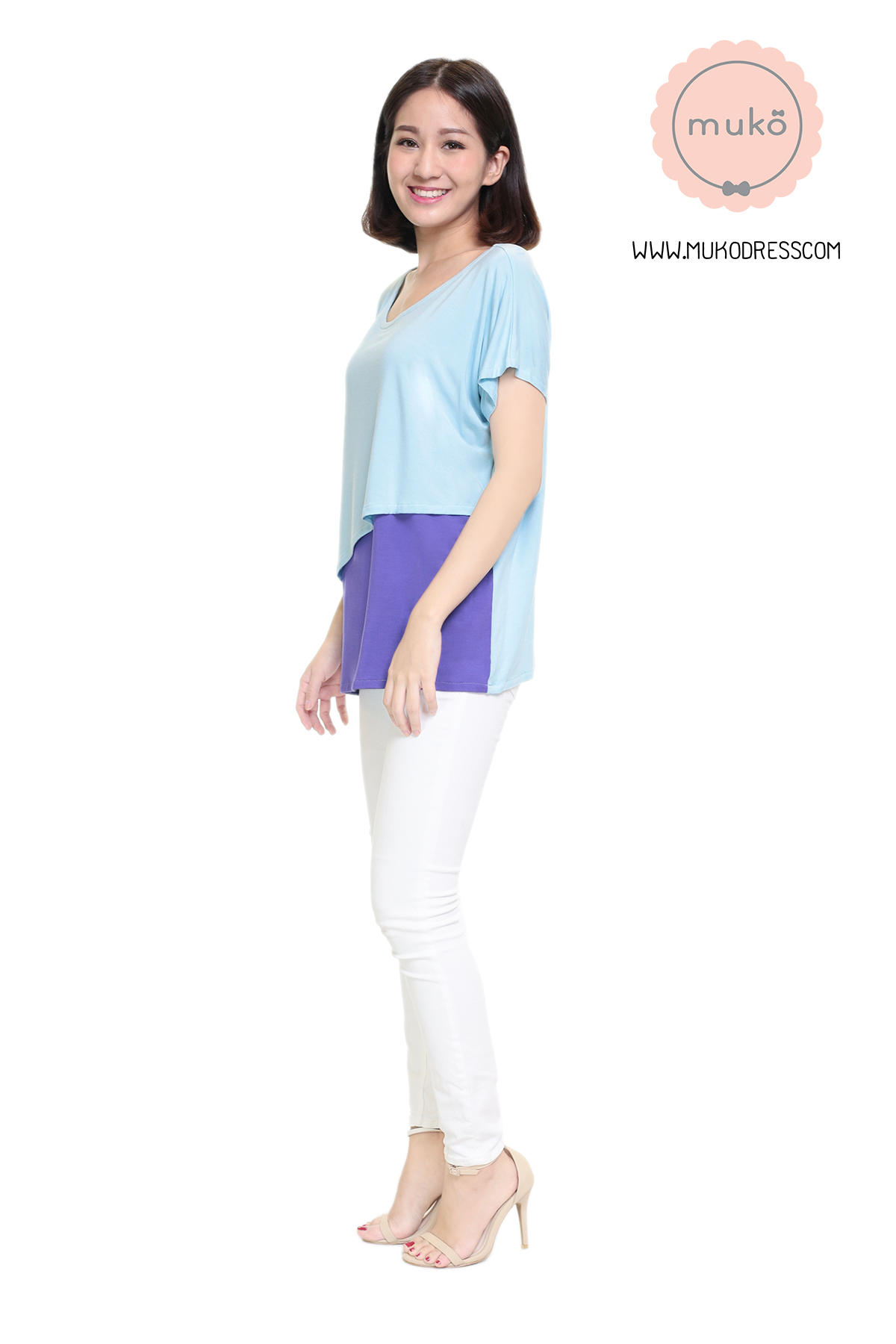 Muko Mila  เสื้อให้นม คลุมท้อง TC12-045 ฟ้า-ม่วงท๊อฟฟี่