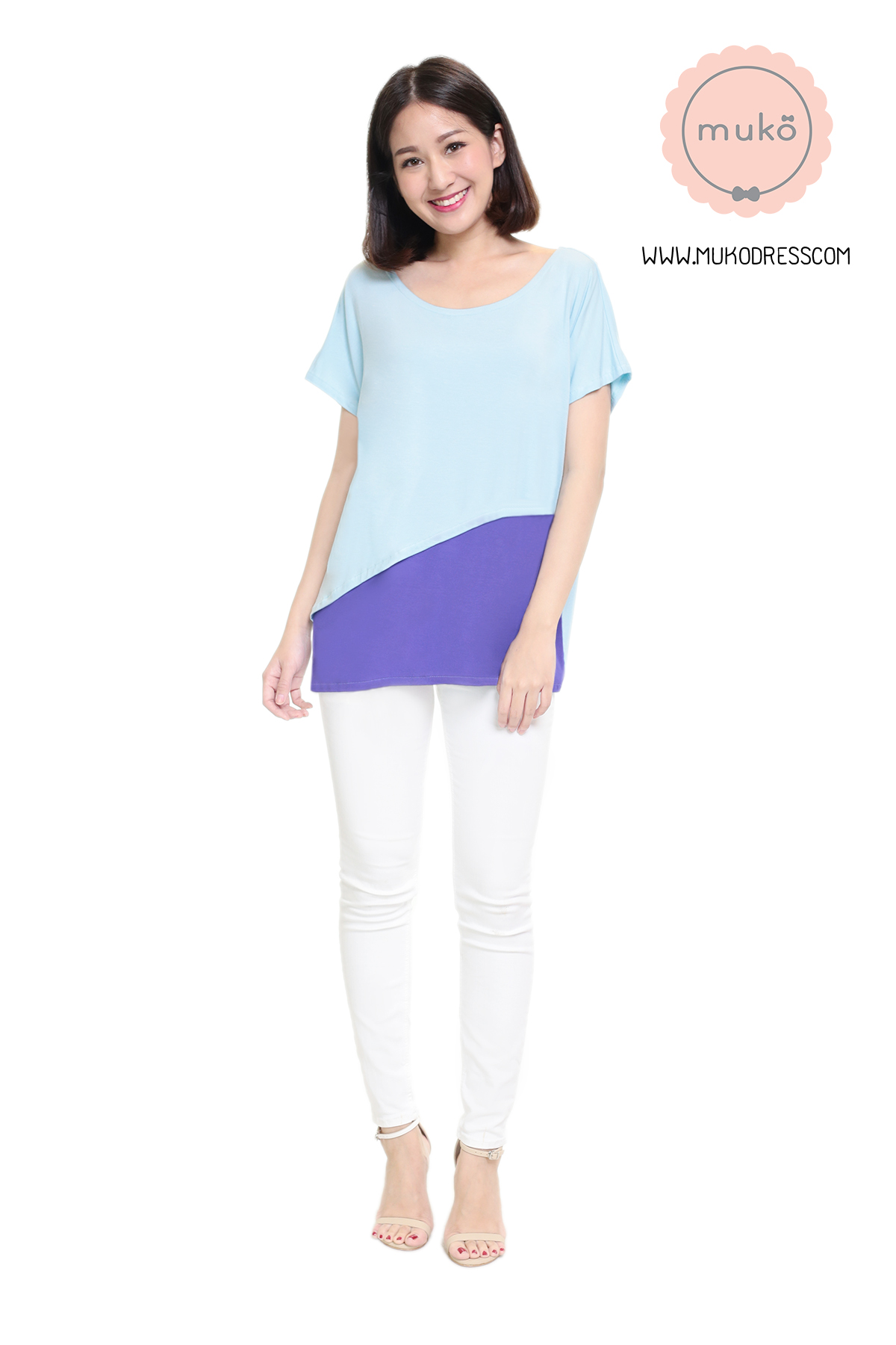 Muko Mila  เสื้อให้นม คลุมท้อง TC12-045 ฟ้า-ม่วงท๊อฟฟี่