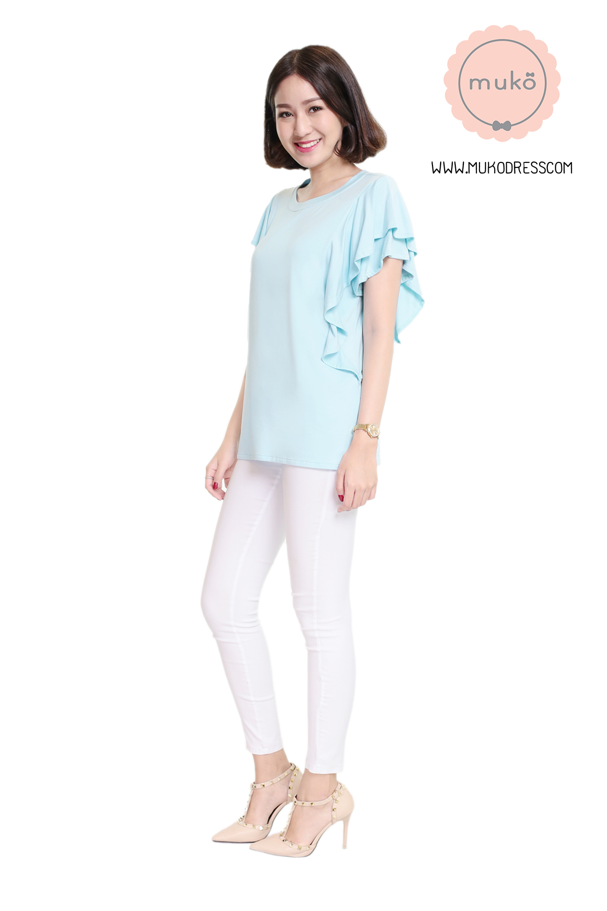 Muko Peach Berry เสื้อให้นม คลุมท้อง TC20-003 ฟ้า