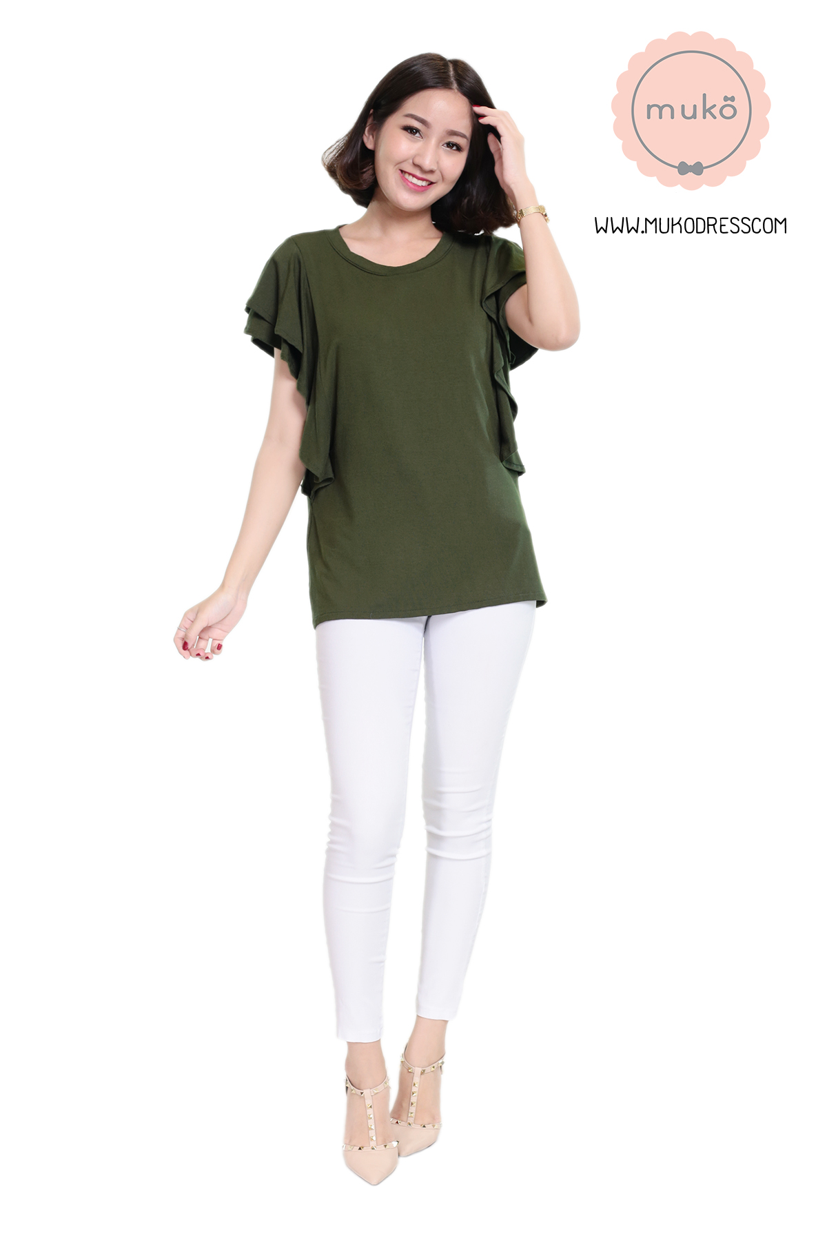 Muko Peach Berry เสื้อให้นม คลุมท้อง TC20-011 เขียวขี้ม้า