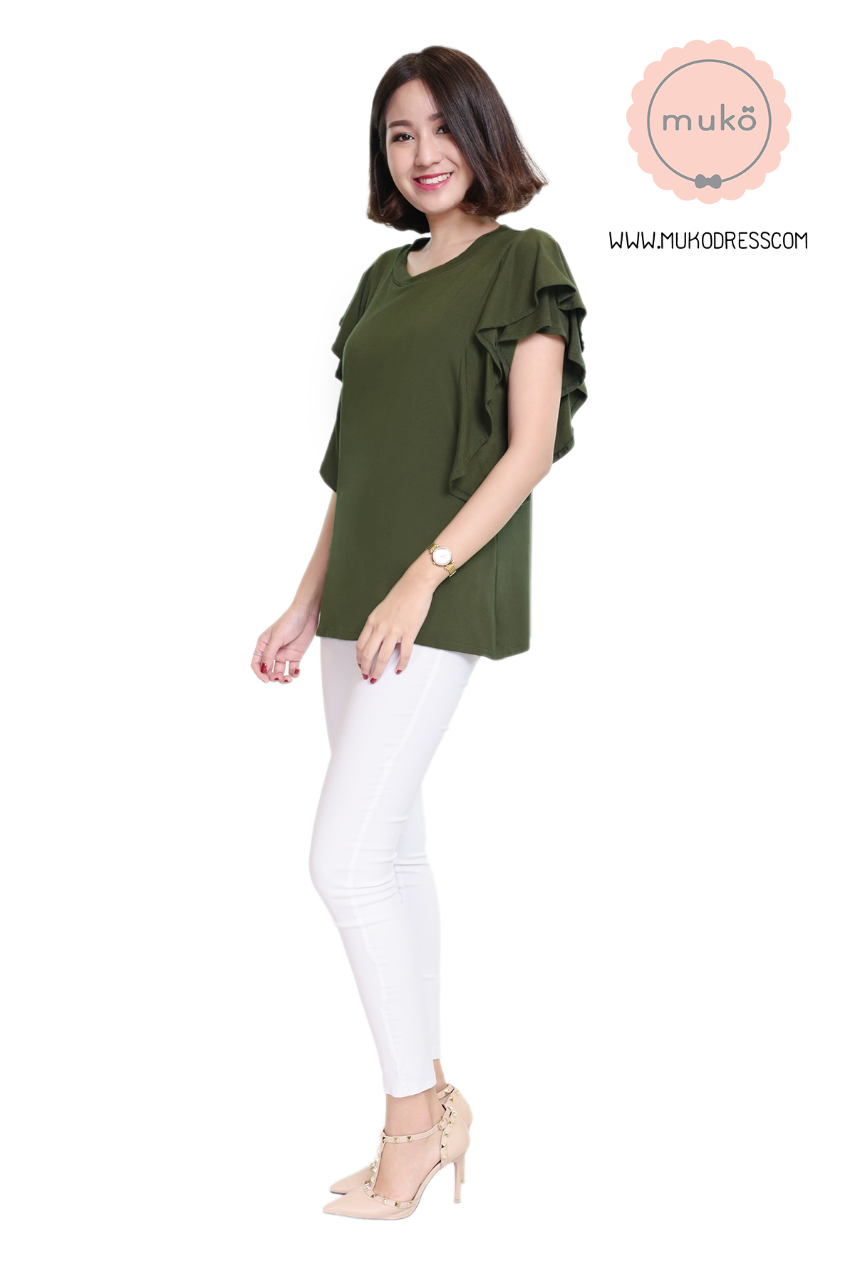 Muko Peach Berry เสื้อให้นม คลุมท้อง TC20-011 เขียวขี้ม้า