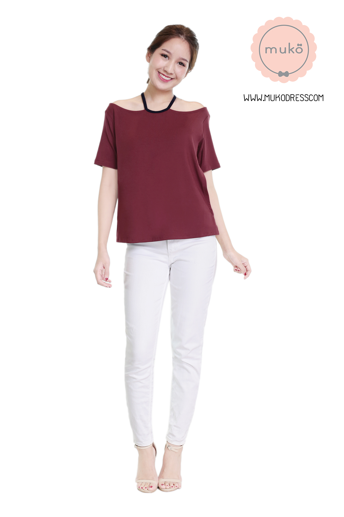 Muko Lynne เสื้อให้นม คลุมท้อง TC24-004 แดงเลือดหมู