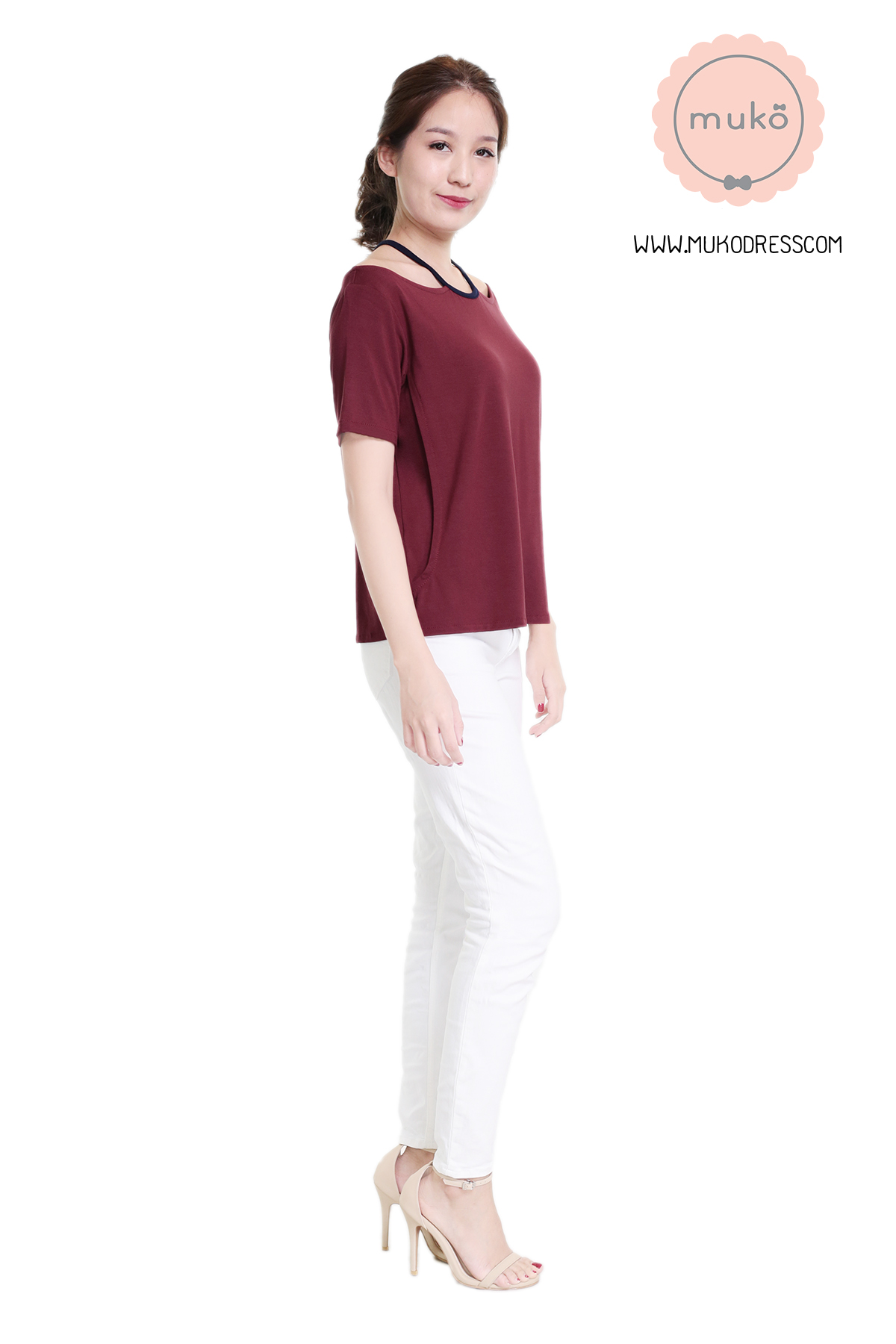 Muko Lynne เสื้อให้นม คลุมท้อง TC24-004 แดงเลือดหมู