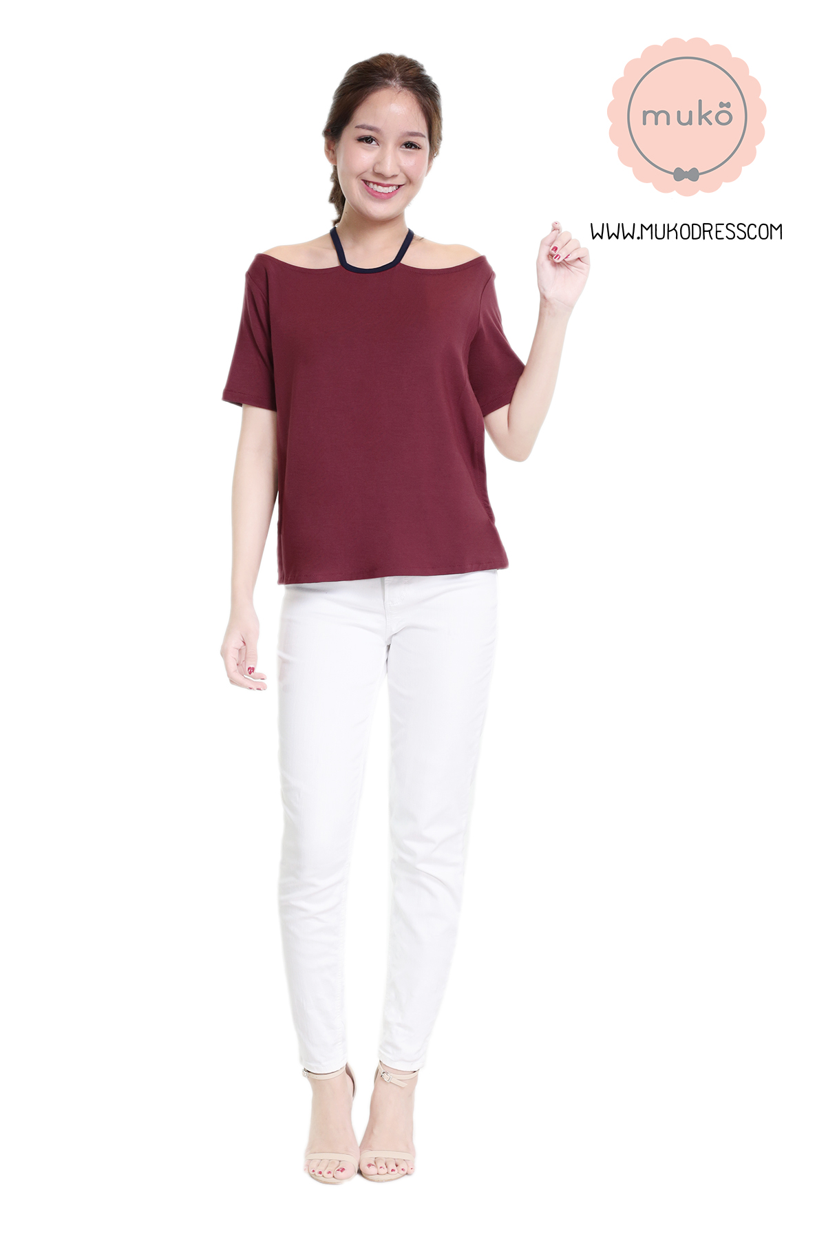 Muko Lynne เสื้อให้นม คลุมท้อง TC24-004 แดงเลือดหมู