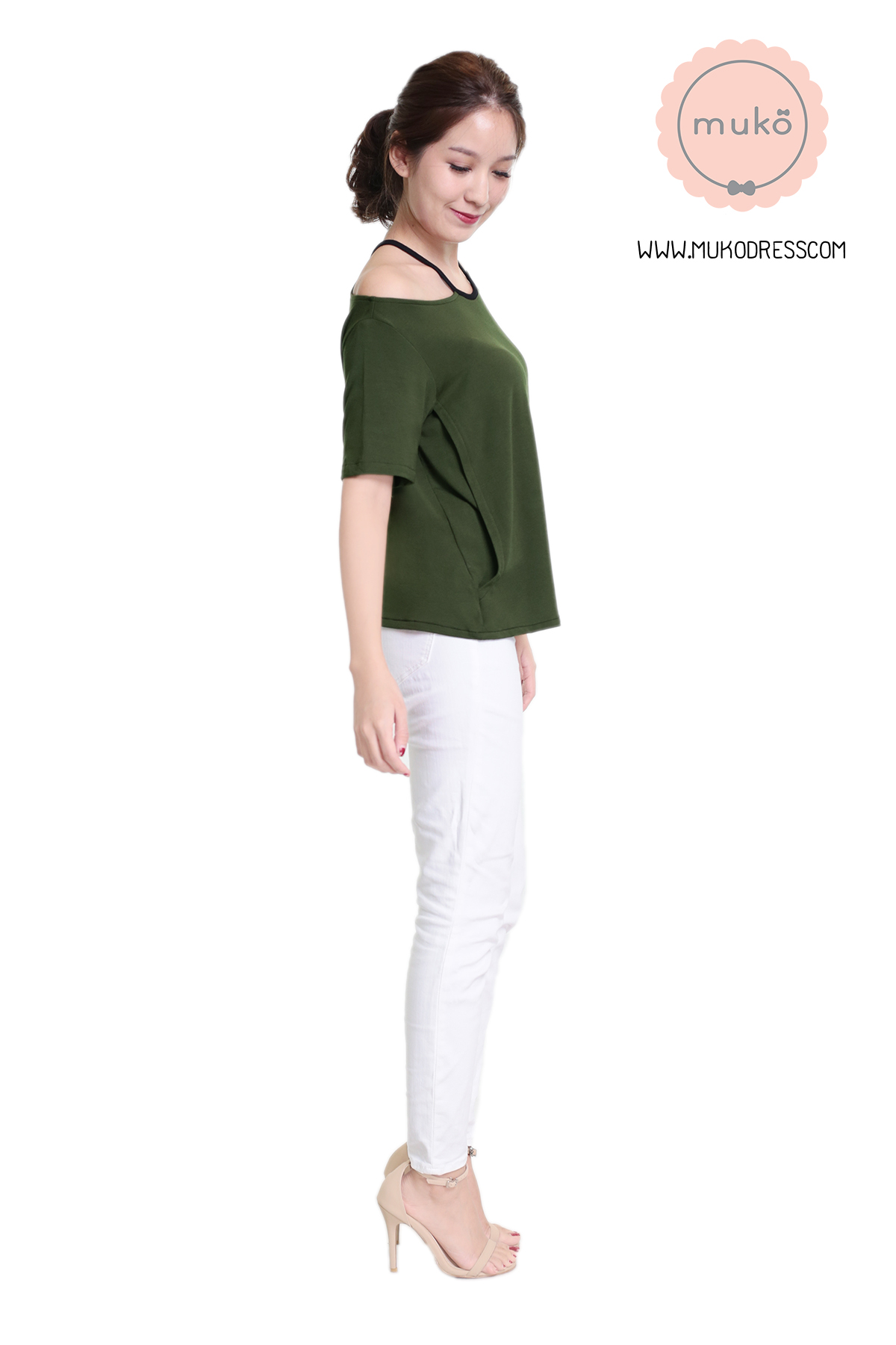 Muko Lynne เสื้อให้นม คลุมท้อง TC24-007 เขียวขี้ม้า Muko Lynne เสื้อให้นม คลุมท้อง TC24-007 เขียวขี้ม้า
